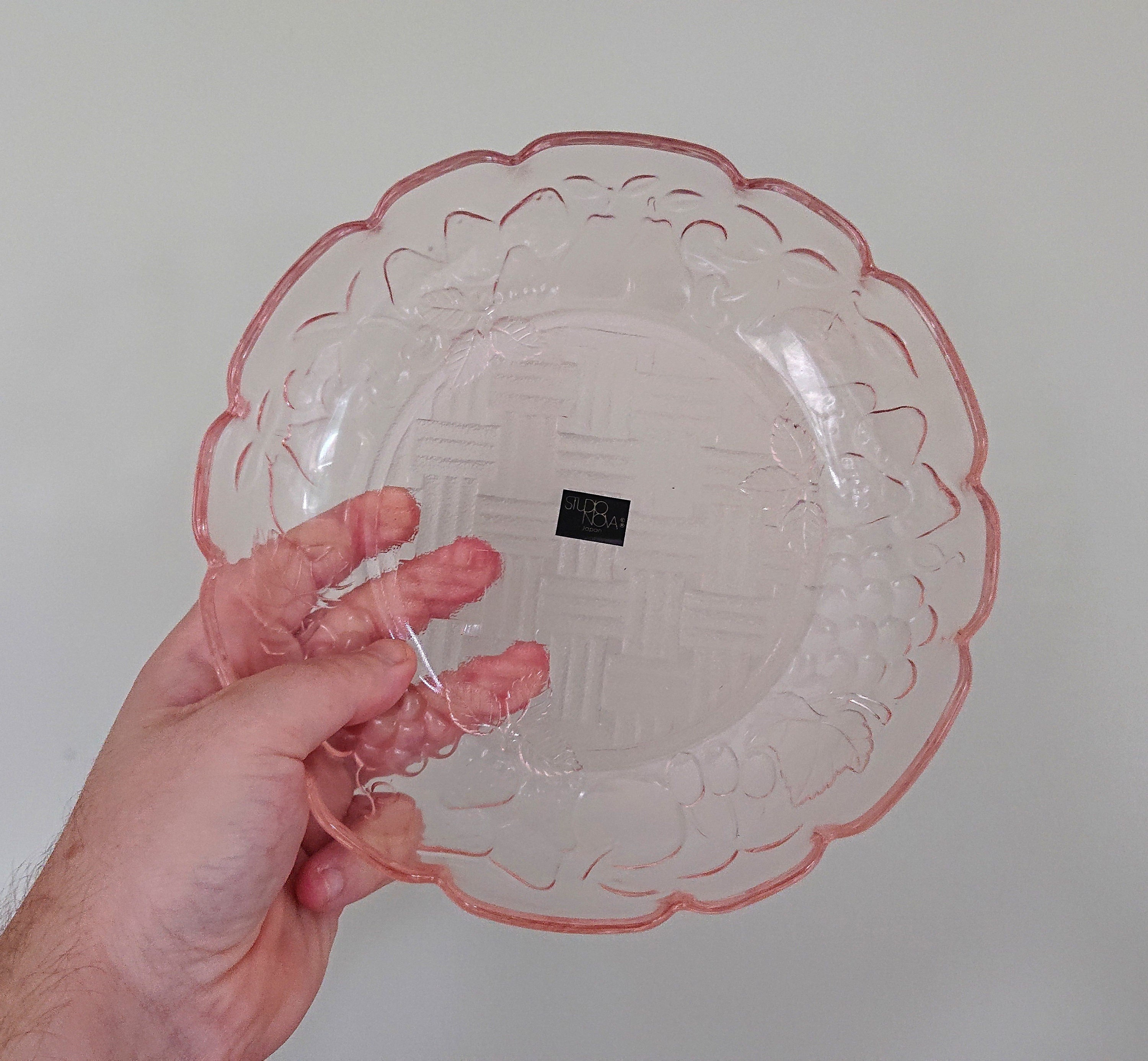 Vintage Dish Studio Nova Boxed Pink Fruit Bowl, Key Dish Glass Bowl Serving Bowl Floral Serving Dish