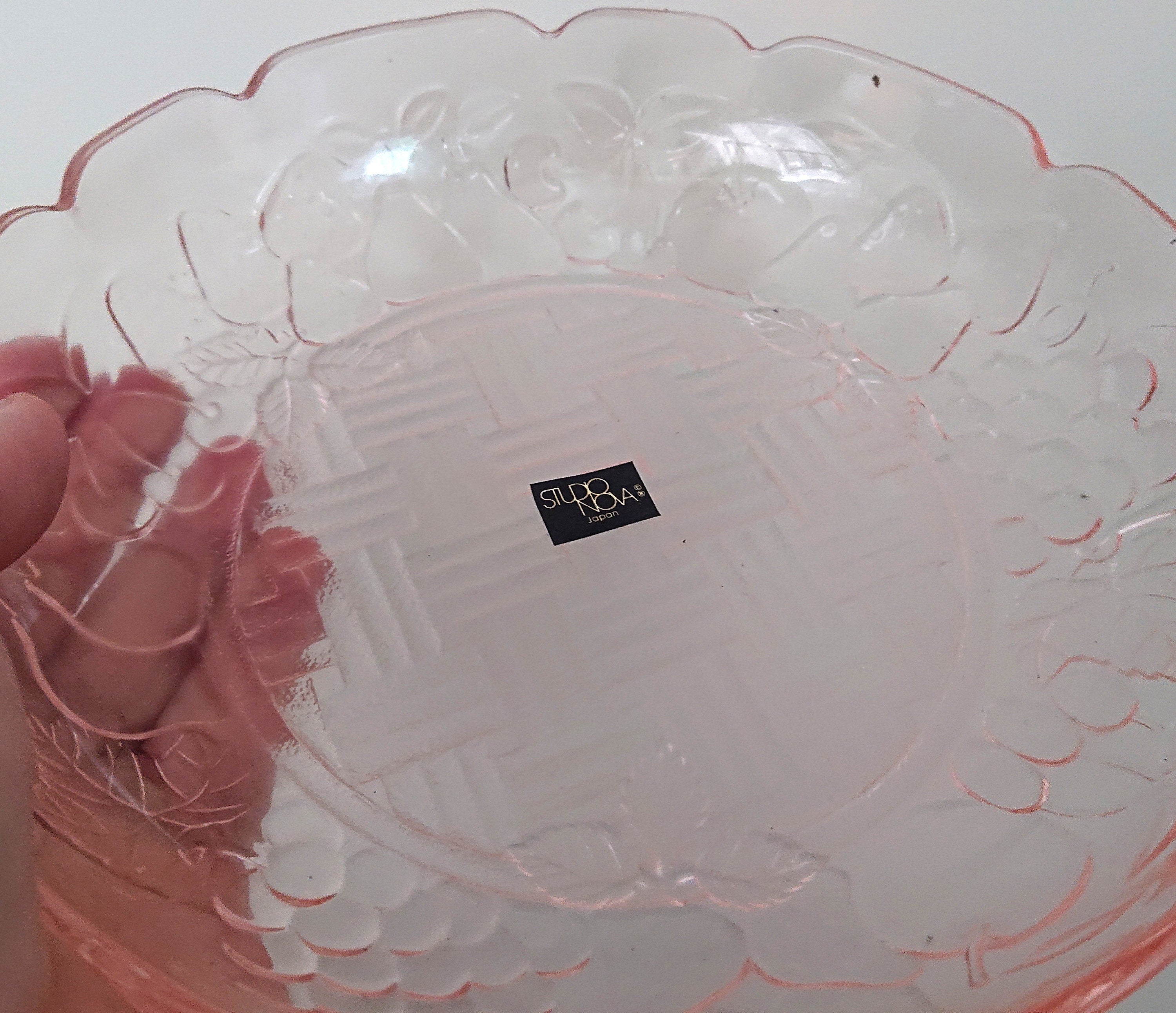 Vintage Dish Studio Nova Boxed Pink Fruit Bowl, Key Dish Glass Bowl Serving Bowl Floral Serving Dish