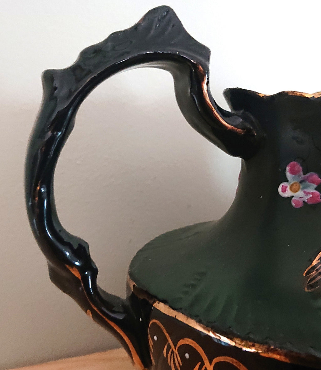 Teapot Antique English Victorian Jackfield Teapot Hand Painted Pansy Decorative Teapot Collectable Ceramic Ornamental