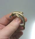 Vintage Brooch Dolphin Gold Tone Metal Diamonte Rhinestone Costume Jewellery Jewelry