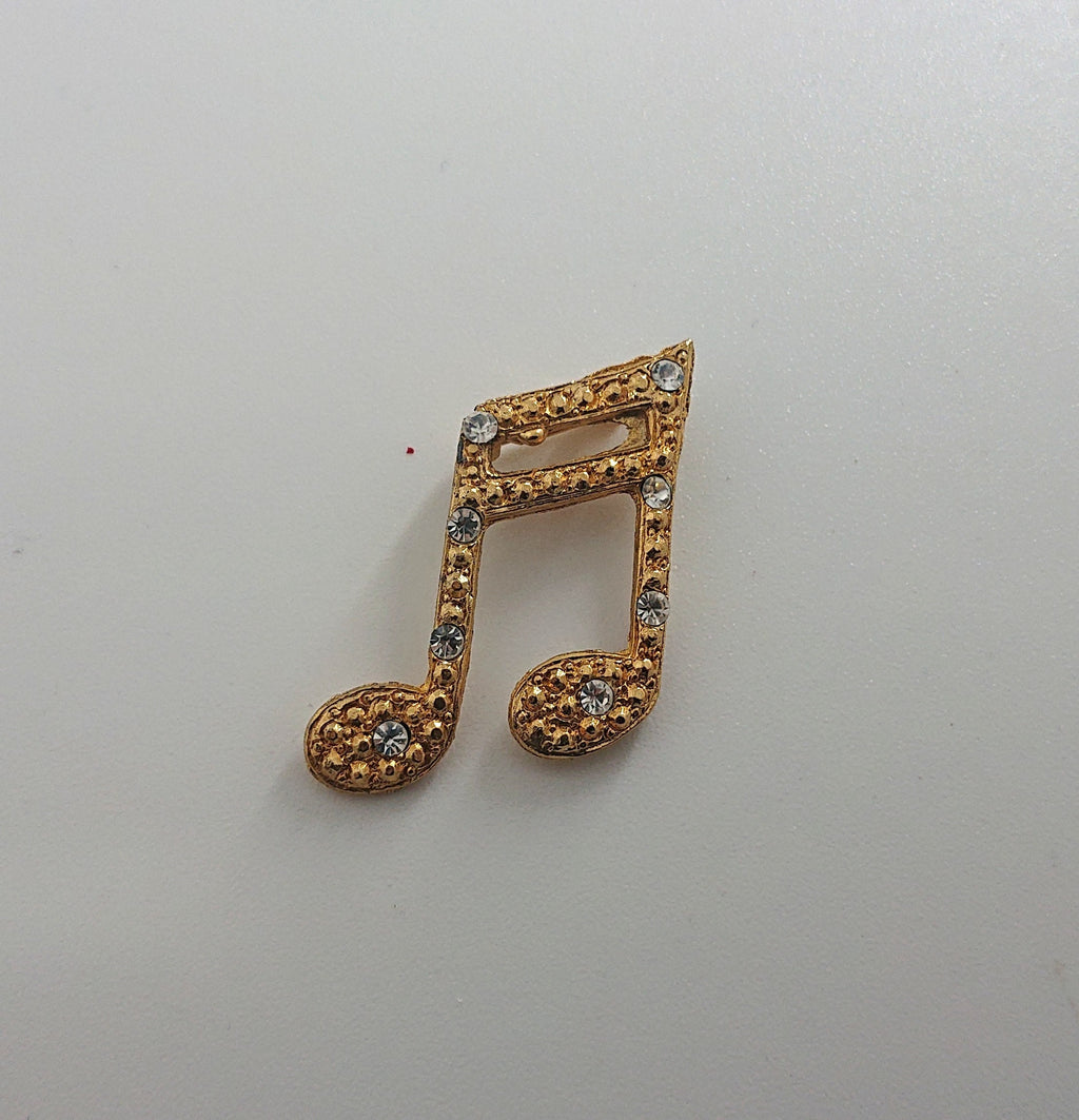 Gold Diamanté Brooch Musical Note Pin Costume Jewellery Vintage Jewelry  Crystal Diamond Pin  Novelty Pin Gold Tone Metal