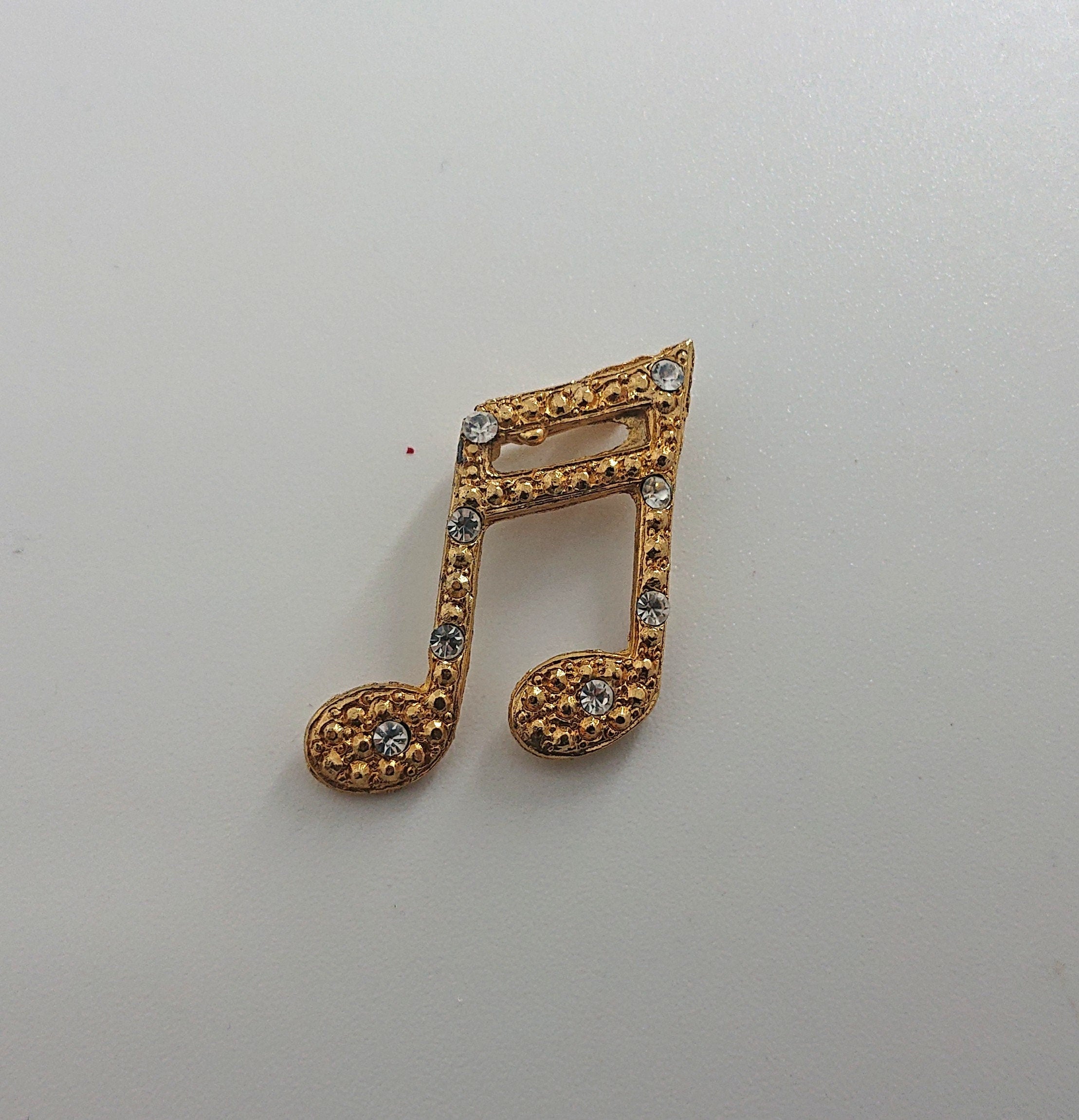 Gold Diamanté Brooch Musical Note Pin Costume Jewellery Vintage Jewelry  Crystal Diamond Pin  Novelty Pin Gold Tone Metal