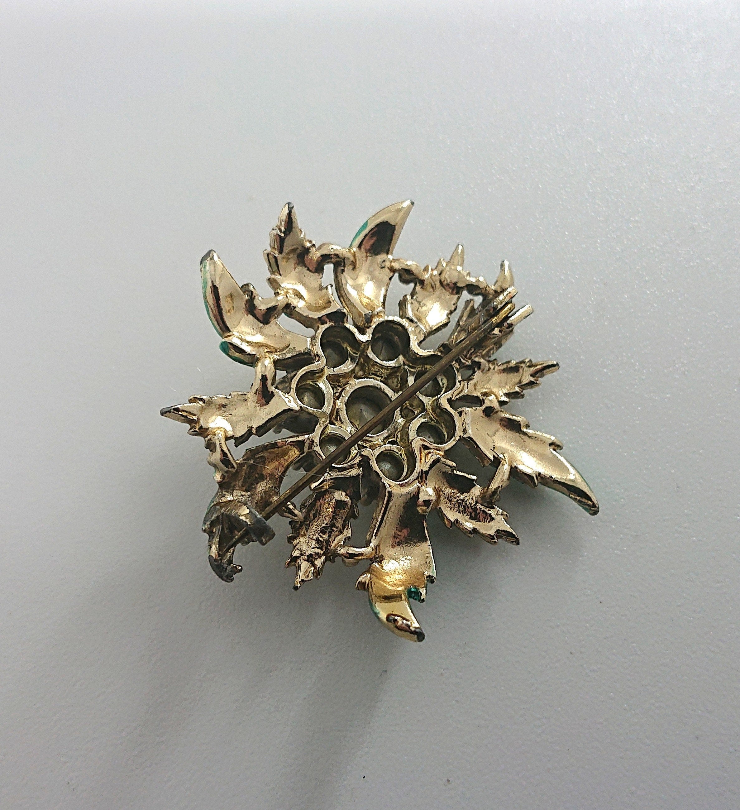 Silver Floral Brooch Vintage Blue Enamel Aurora Borealis Costume Jewellery Jewelry Pin 50's Pin Diamante Rhinestone