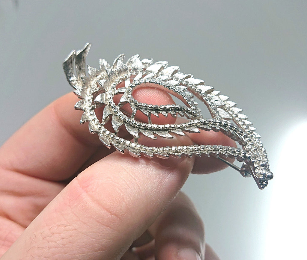 Silver Leaf Brooch Retro Leaf Pin Costume Jewellery Jewelry Vintage