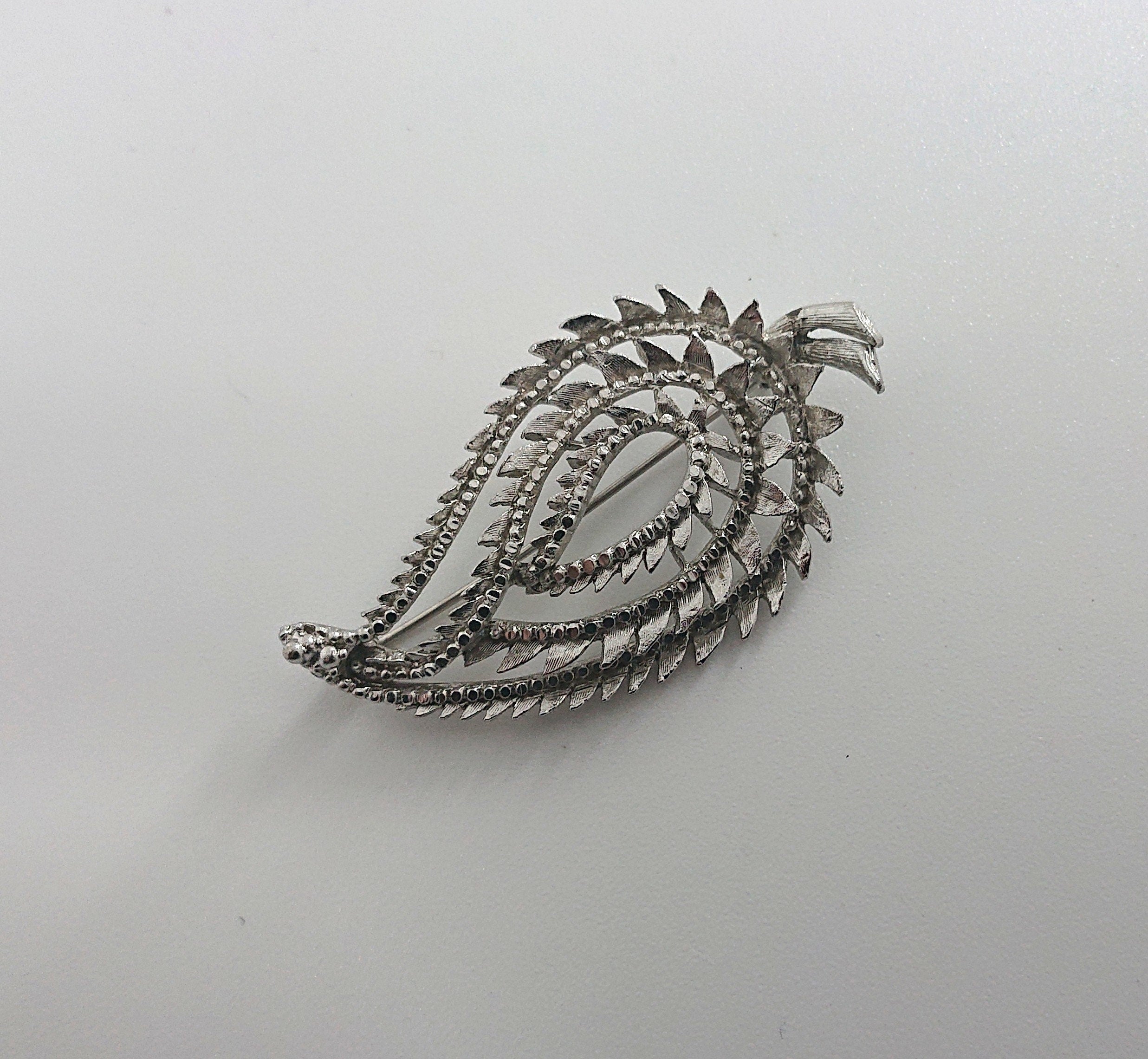 Silver Leaf Brooch Retro Leaf Pin Costume Jewellery Jewelry Vintage