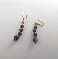 Purple Glass Bead Earrings Dangle Drop Amethyst Coloured Vintage Gold Tone Metal Ear Wire Costume Jewellery Jewelry