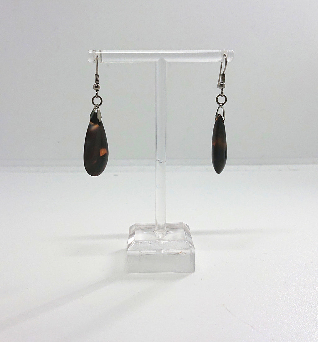 Vintage Glass Black, Pink and Gold Earrings Dangle Drop Hook Earrings Costume Jewellery Jewelry Gold, Black Hand Made Earrings