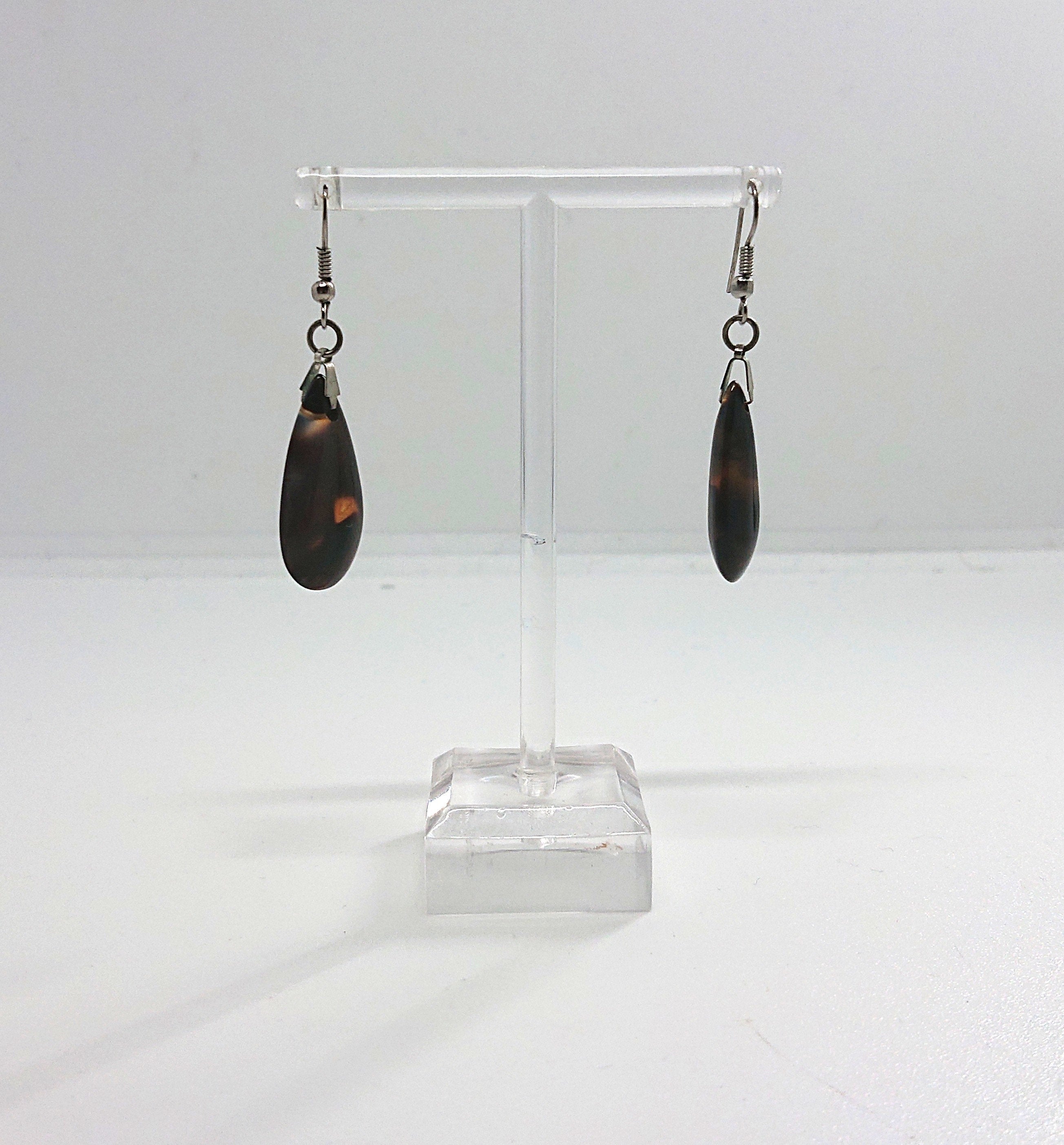 Vintage Glass Black, Pink and Gold Earrings Dangle Drop Hook Earrings Costume Jewellery Jewelry Gold, Black Hand Made Earrings