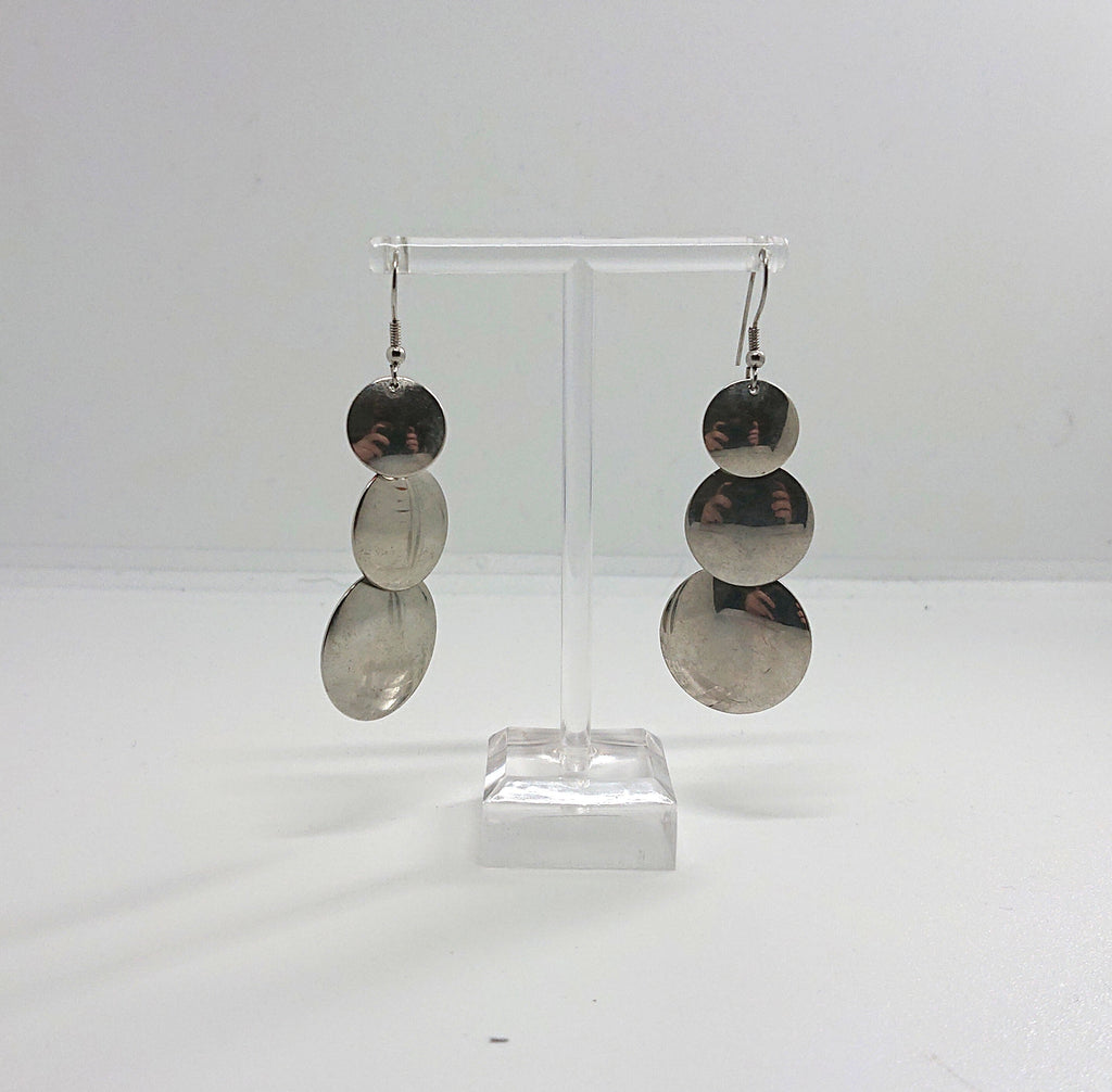 Earrings Vintage Silver Chrome Metal Dangle Drop Earrings Retro Disc Industrial Hook Earrings Costume Jewellery Jewelry
