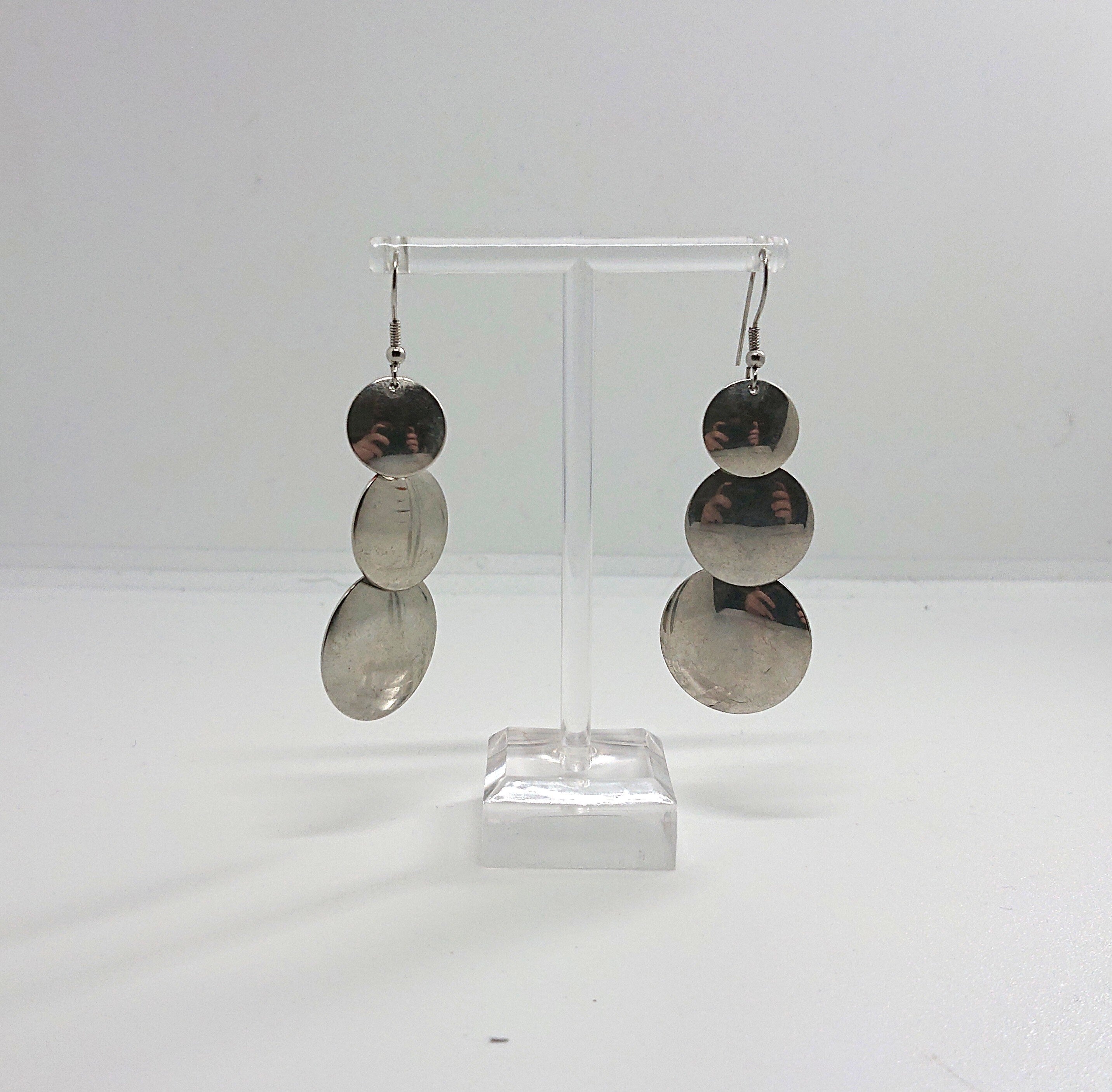 Earrings Vintage Silver Chrome Metal Dangle Drop Earrings Retro Disc Industrial Hook Earrings Costume Jewellery Jewelry