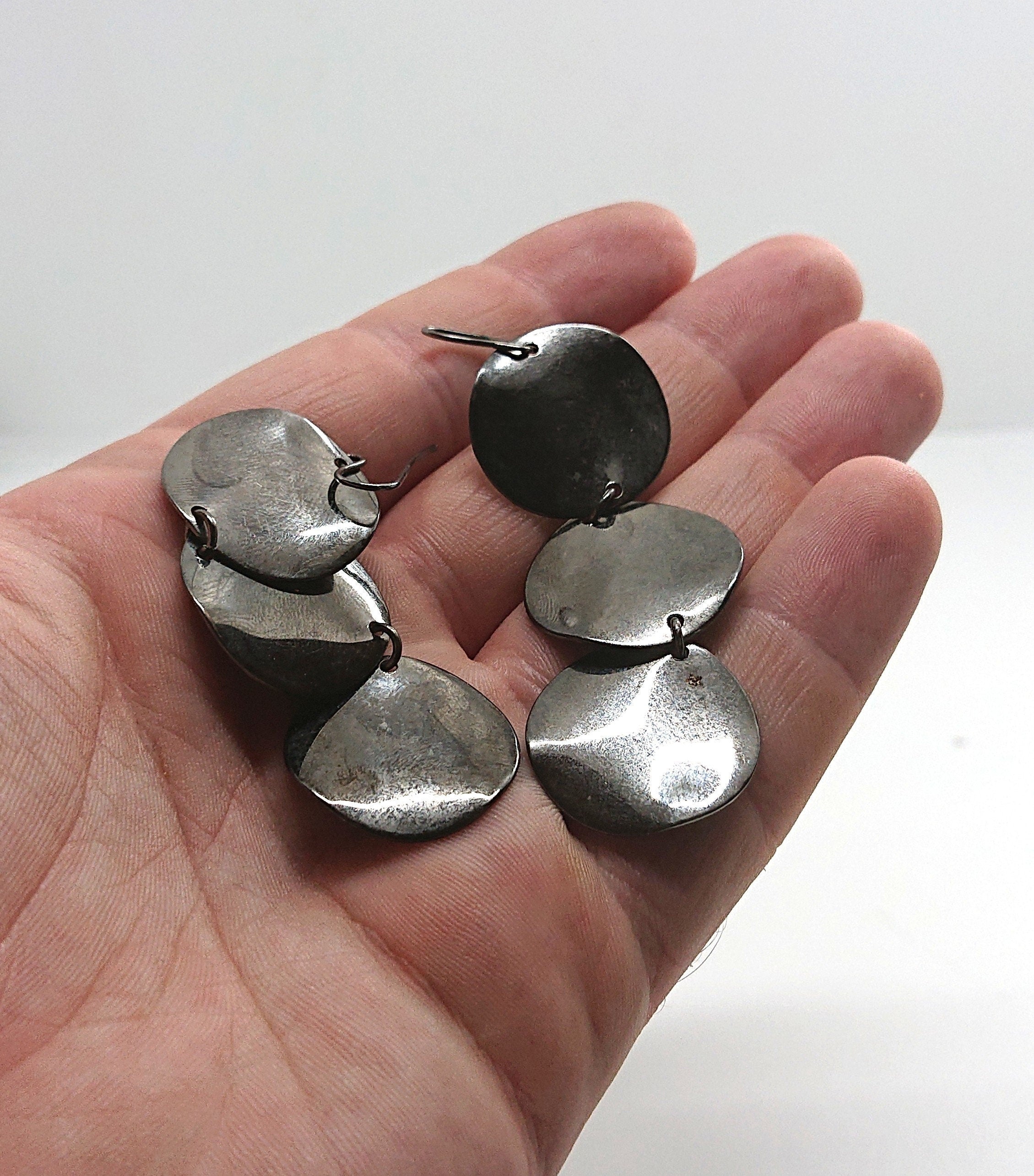 Earrings Vintage Silver Chrome Metal Dangle Drop Earrings Retro Disc Industrial Hook Earrings Costume Jewellery Jewelry