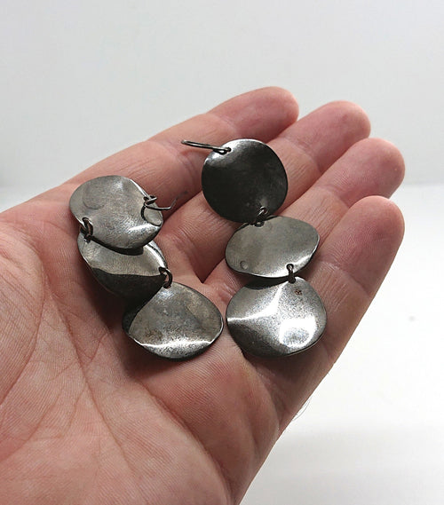 Earrings Vintage Silver Chrome Metal Dangle Drop Earrings Retro Disc Industrial Hook Earrings Costume Jewellery Jewelry
