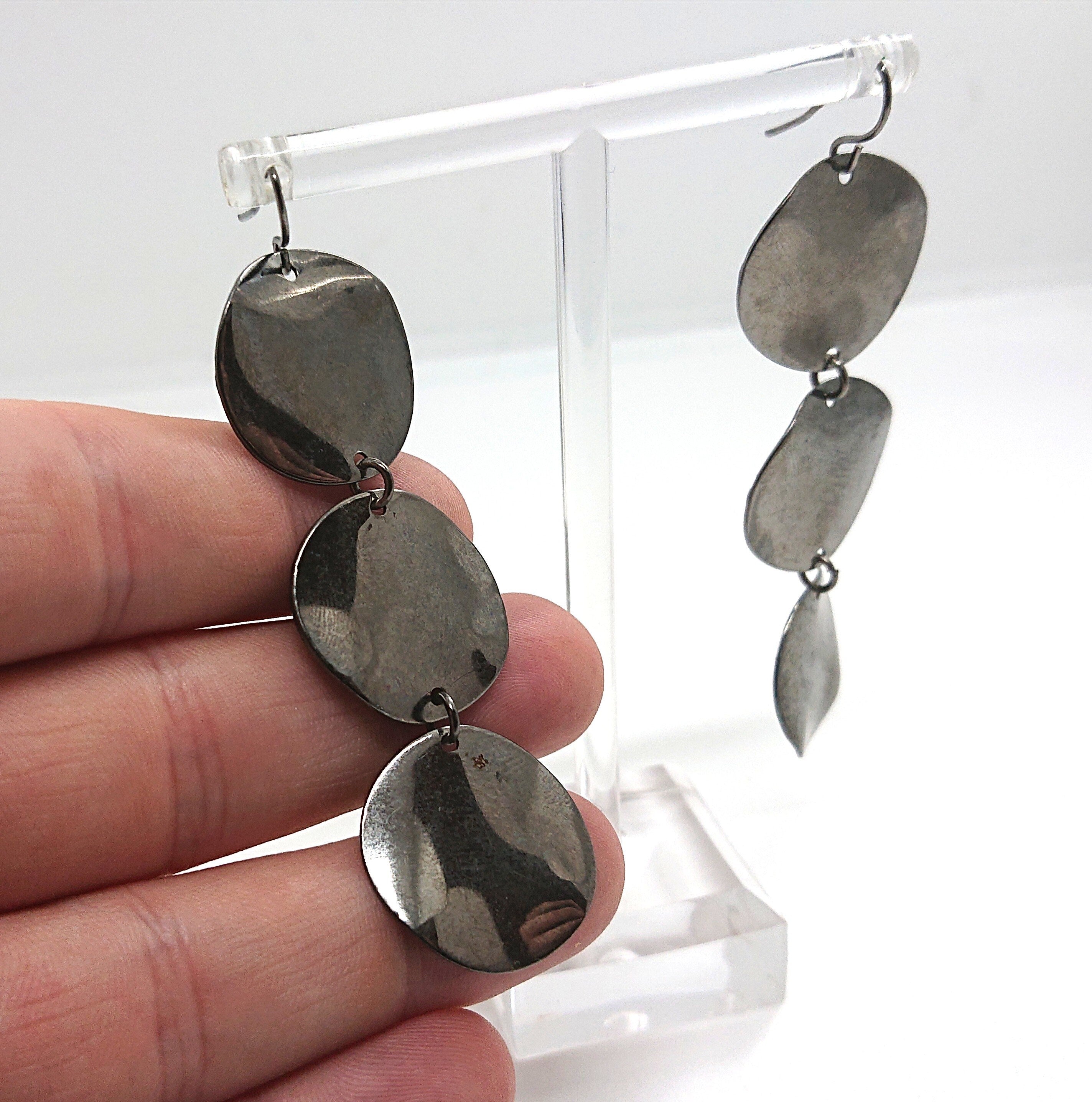 Earrings Vintage Silver Chrome Metal Dangle Drop Earrings Retro Disc Industrial Hook Earrings Costume Jewellery Jewelry