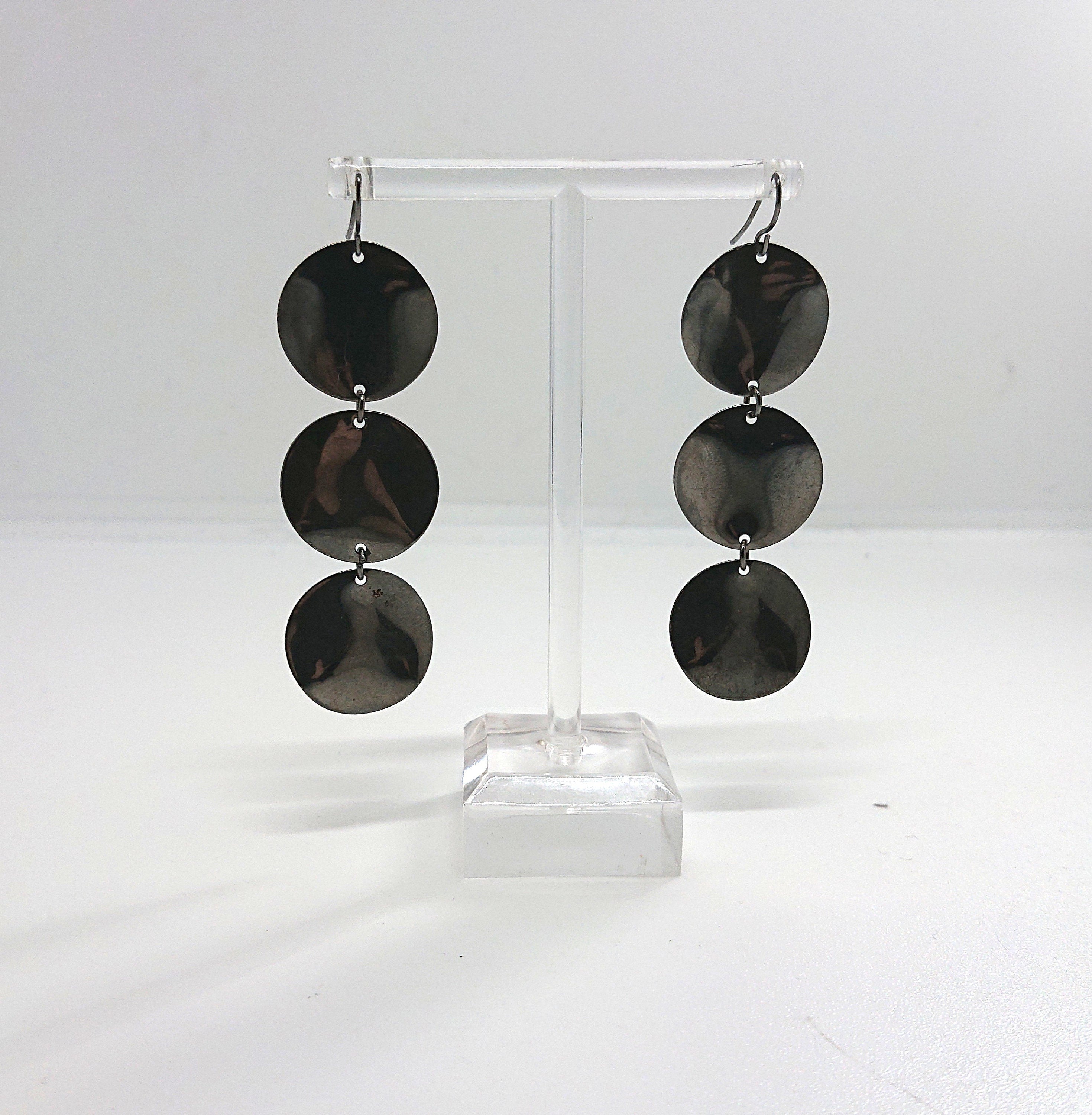 Earrings Vintage Silver Chrome Metal Dangle Drop Earrings Retro Disc Industrial Hook Earrings Costume Jewellery Jewelry