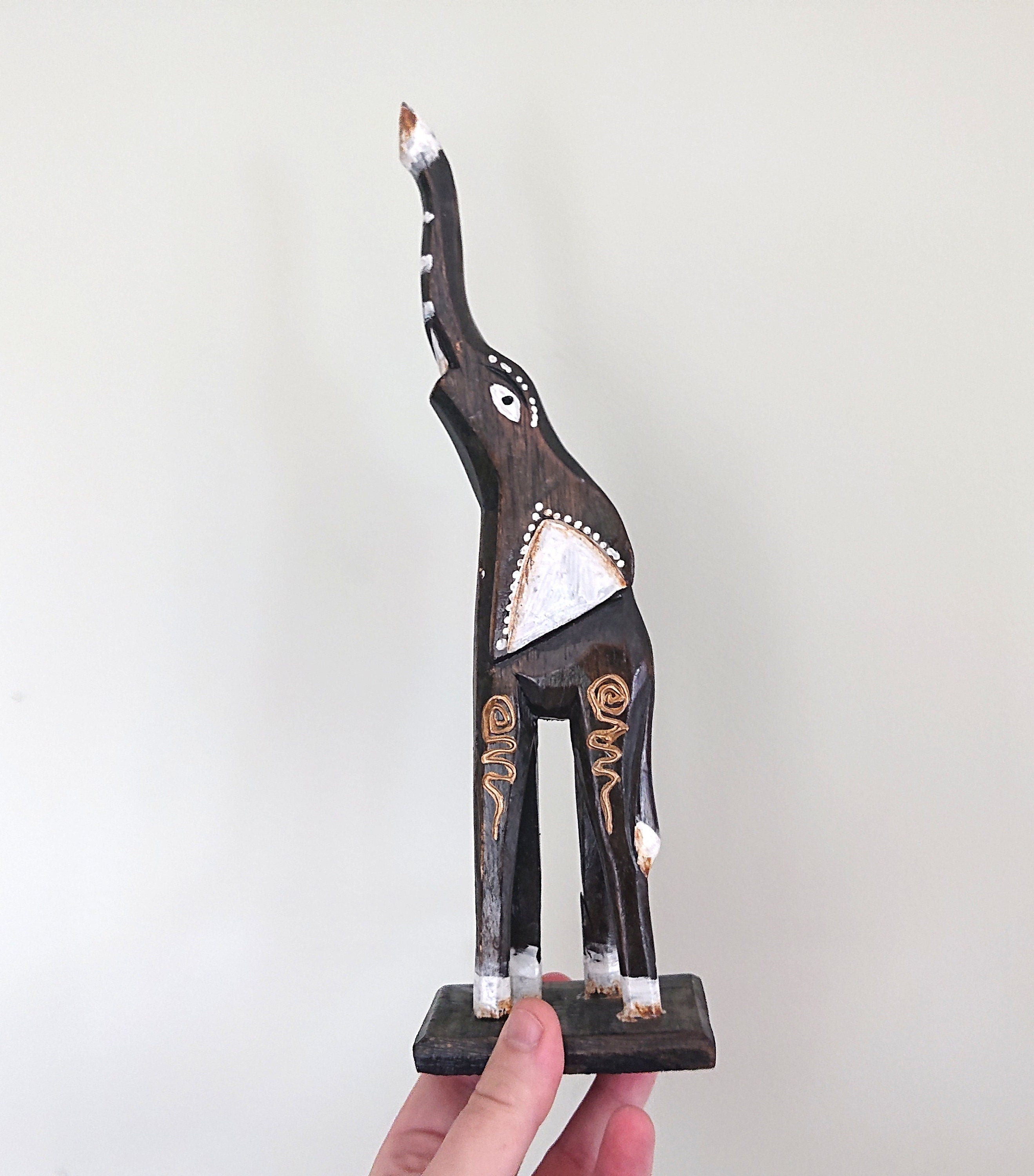 Vintage Wooden Elephant Set of 3 Boho African Inspired Elephant Figurine Ornament