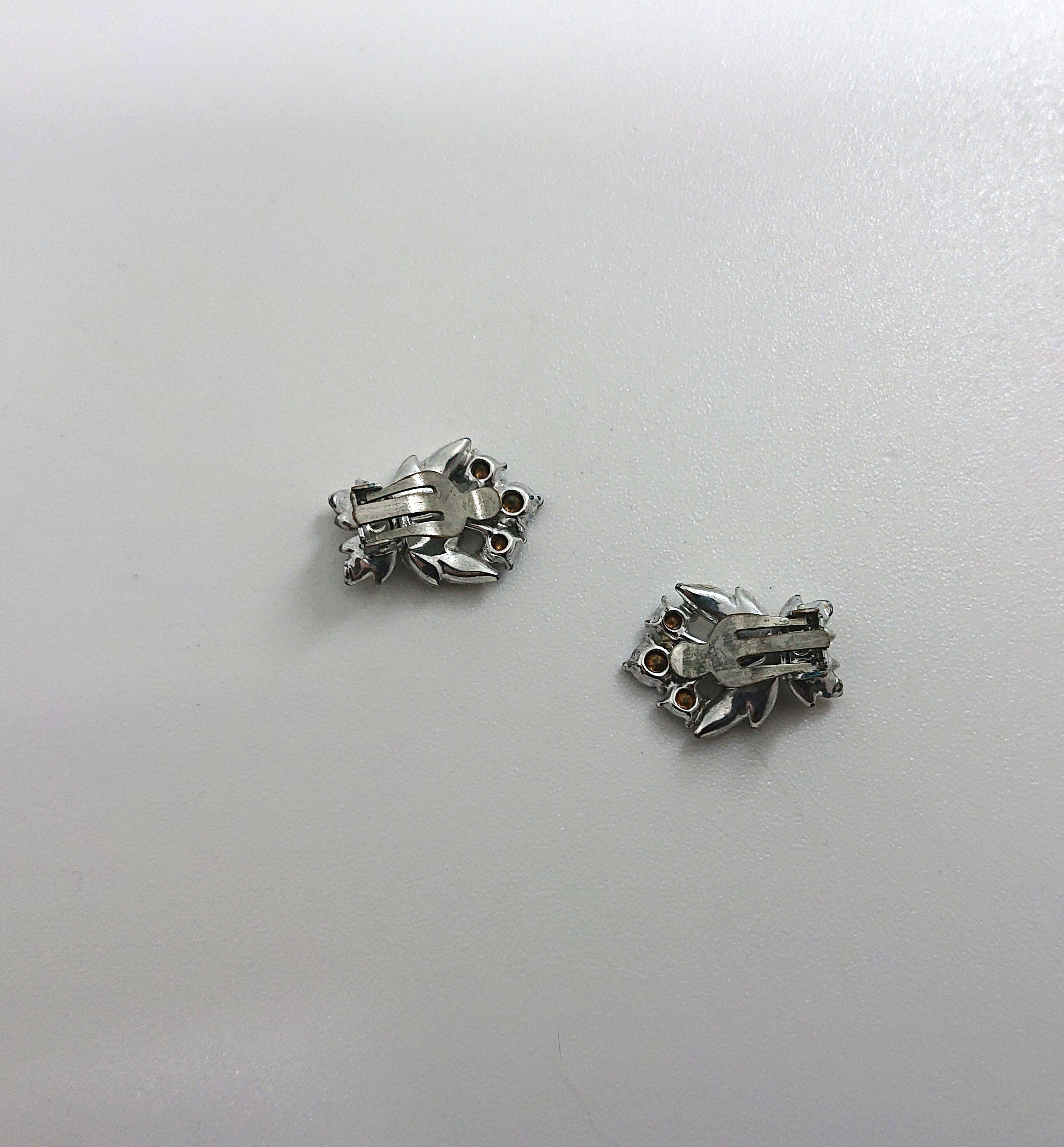 Vintage Earrings Floral Earrings clip on Sapphire and Diamond Rhinestone Costume Jewellery Jewelry Gift for Her
