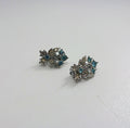 Vintage Earrings Floral Earrings clip on Sapphire and Diamond Rhinestone Costume Jewellery Jewelry Gift for Her