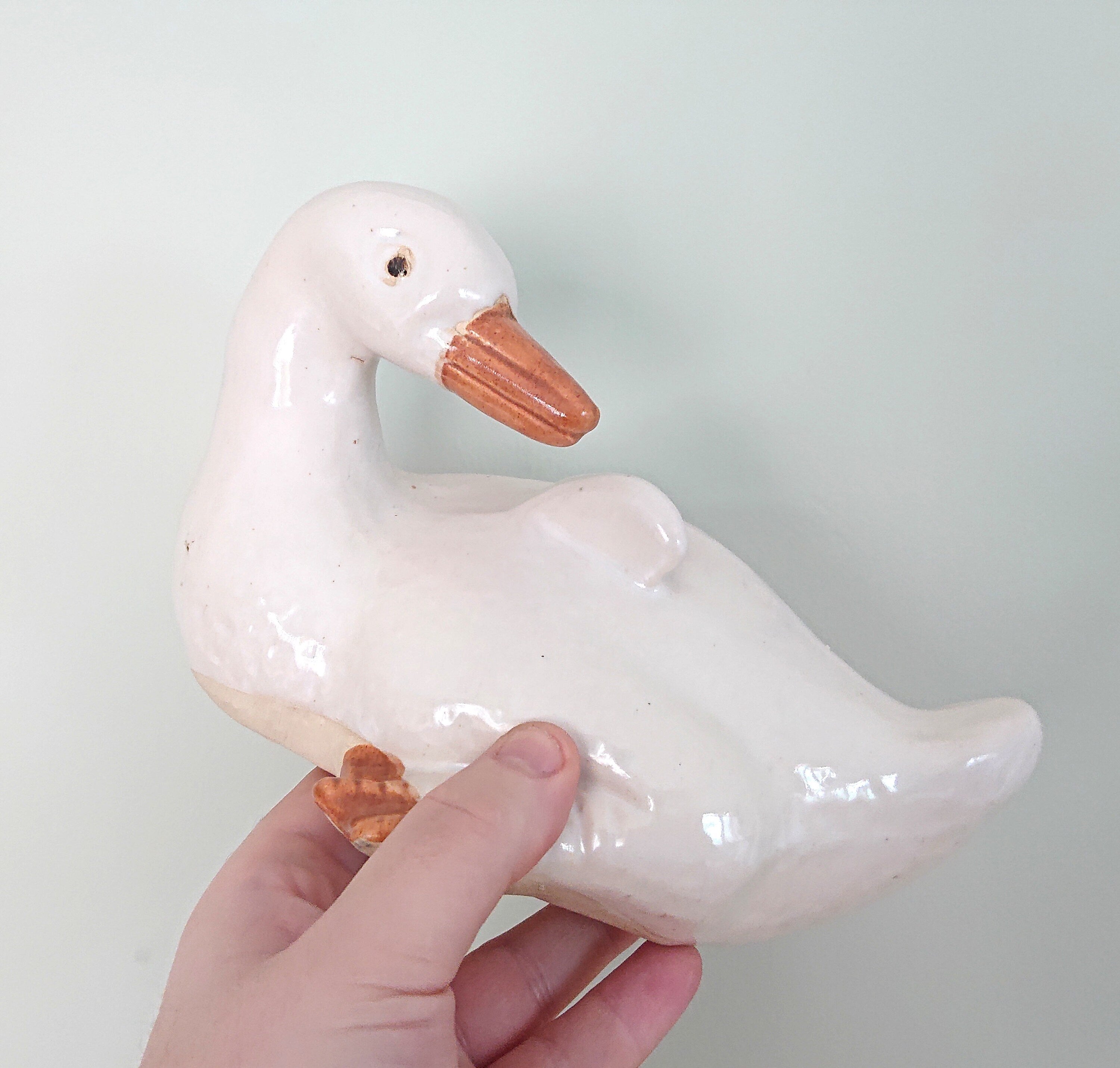 Vintage Ceramic Duck Figurine Kitsch Duck sculpture Farmyard Animal Kitchen Décor Country Cottage