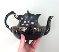 Teapot Antique English Victorian Jackfield Teapot Hand Painted Pansy Decorative Teapot Collectable Ceramic Ornamental