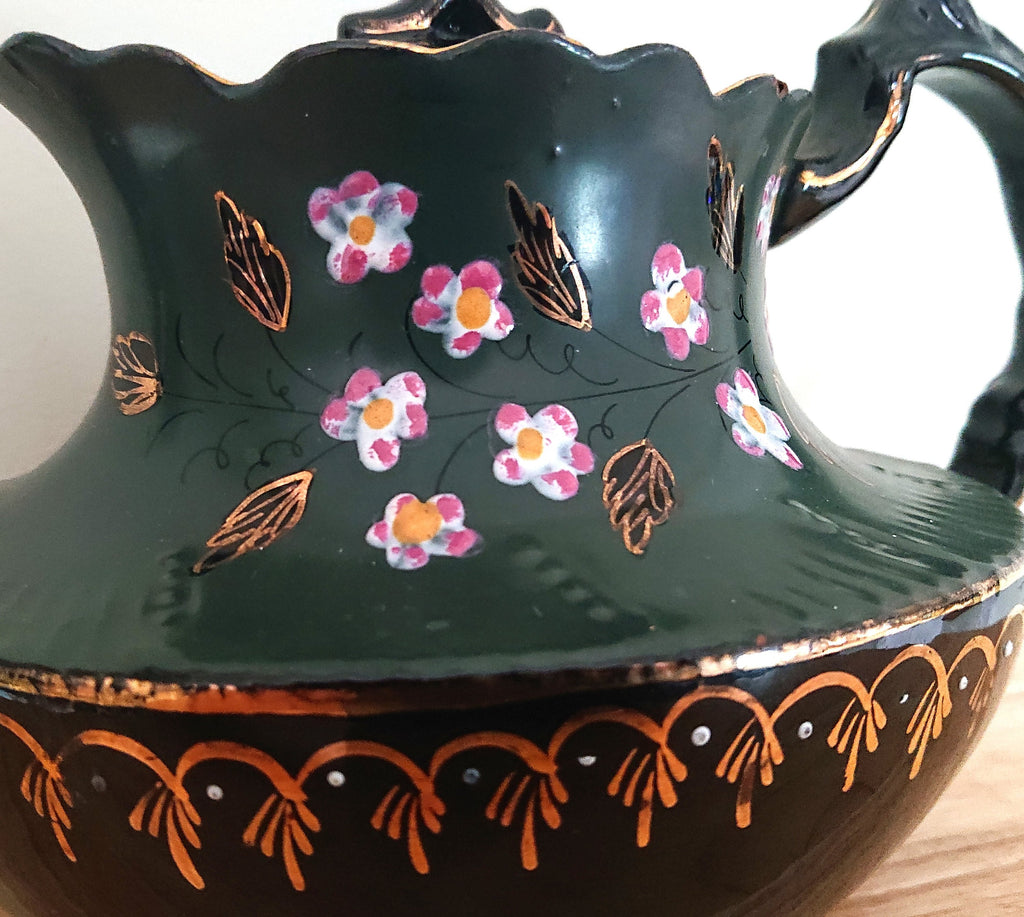Teapot Antique English Victorian Jackfield Teapot Hand Painted Pansy Decorative Teapot Collectable Ceramic Ornamental