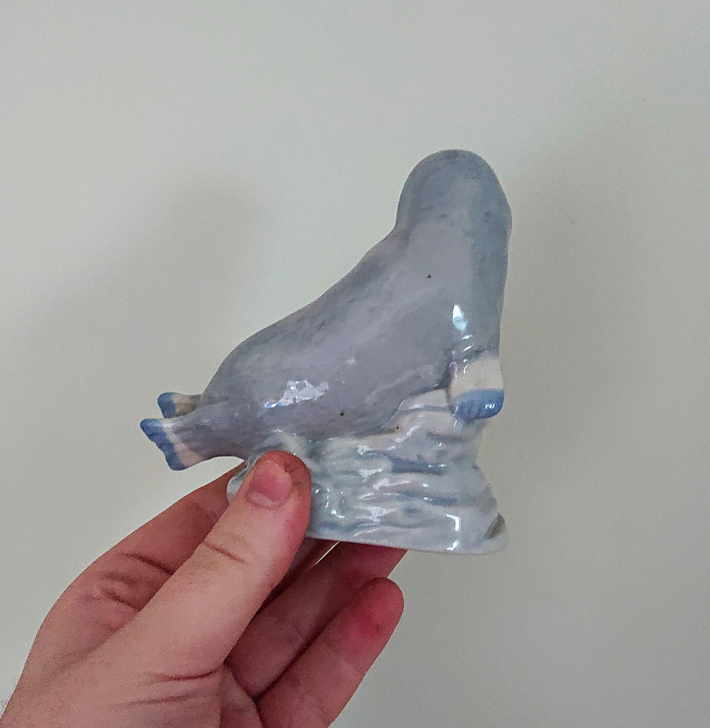 Vintage Seal Figurine Ceramic Marine Animal Kitsch Seal Ornament Artic Grey Seal Pup  Figure Knick Knack