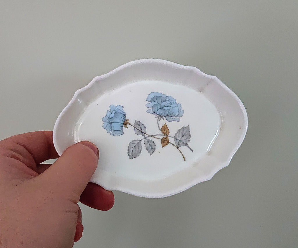 Wedgwood 'Ice Rose' Trinket Dish Pin Dish Porcelain Ceramic Bone China Blue Floral Trinket Dish Vintage Wedgwood