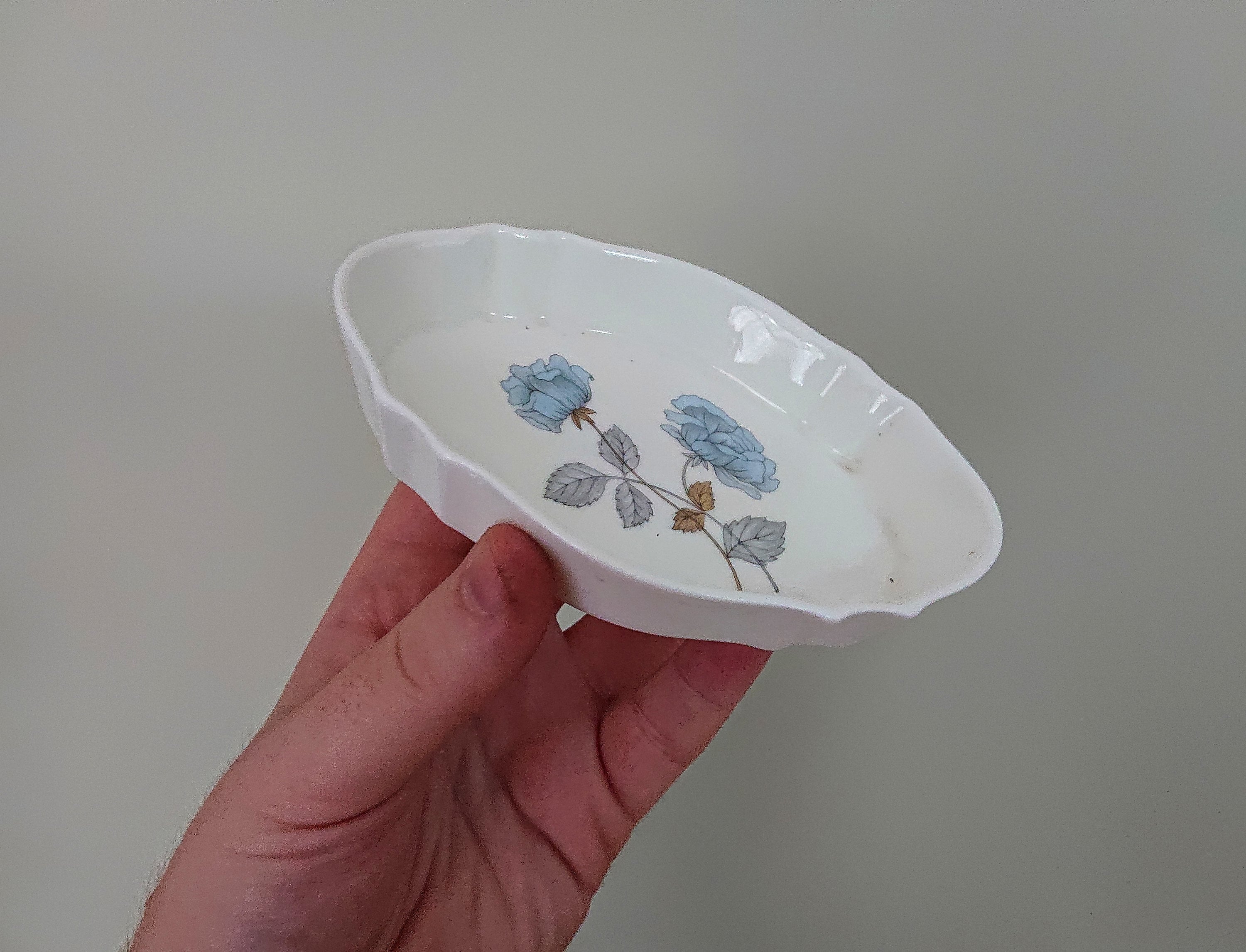 Wedgwood 'Ice Rose' Trinket Dish Pin Dish Porcelain Ceramic Bone China Blue Floral Trinket Dish Vintage Wedgwood