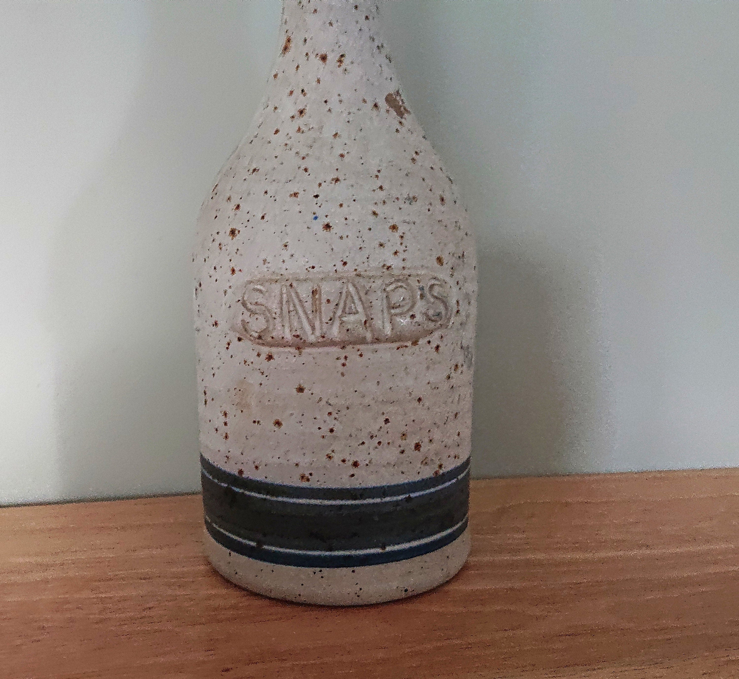 Vintage Snaps Stoneware Bottle SNAPS SCHNAPPS Flask Bottle Denmark Pottery 60s Blue and White Stoneware Jar and Container Flask