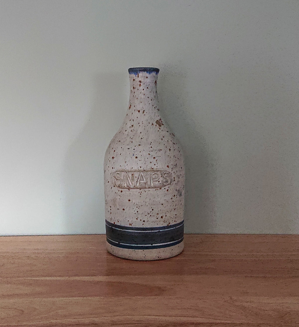 Vintage Snaps Stoneware Bottle SNAPS SCHNAPPS Flask Bottle Denmark Pottery 60s Blue and White Stoneware Jar and Container Flask