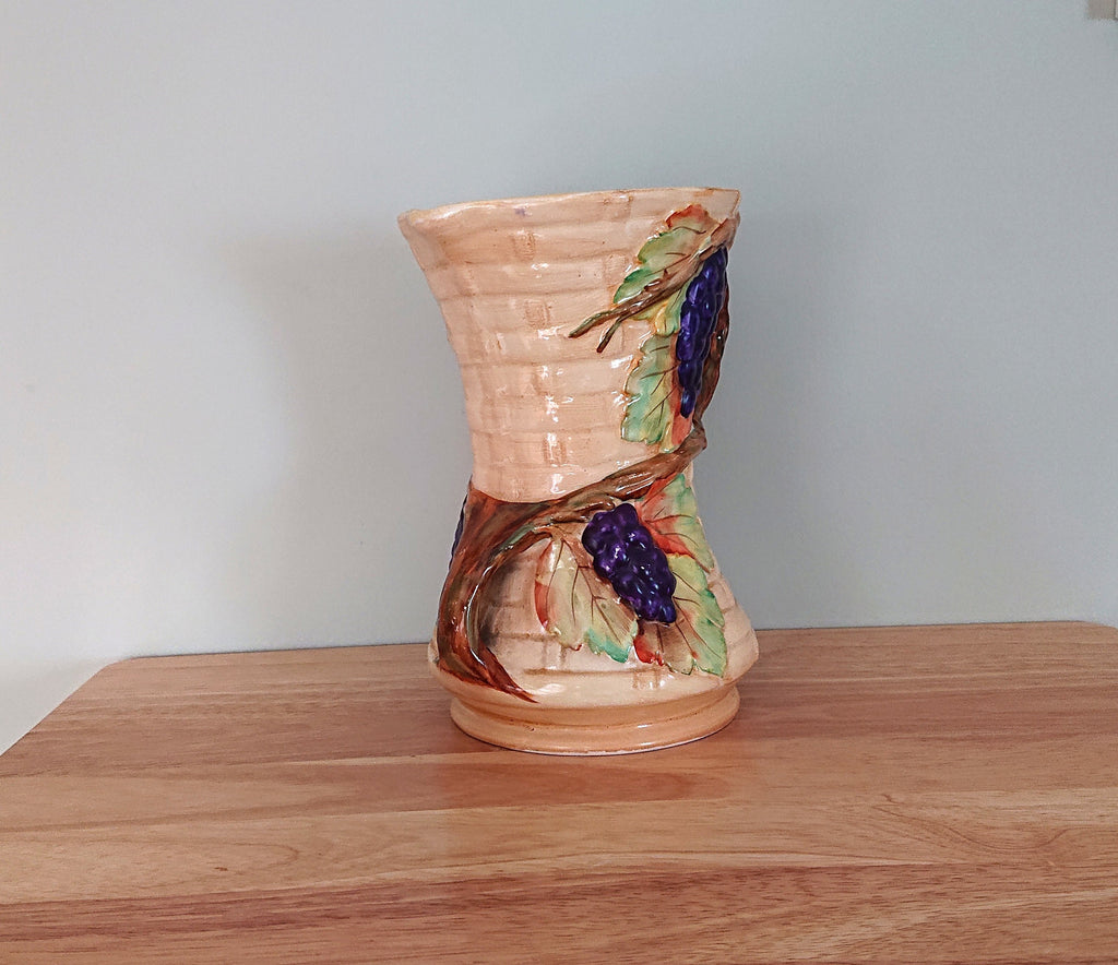 Vintage Jug Hand Painted Art Deco VINE Jug / Vase, Made in England Earthenware Pottery