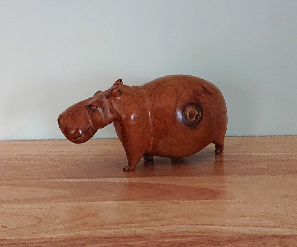 Carved Vintage Hippopotamus Carving Africa Treen Wood Wooden African Hippo Hand Sculptured Animal Figurine Ornament Sculpture