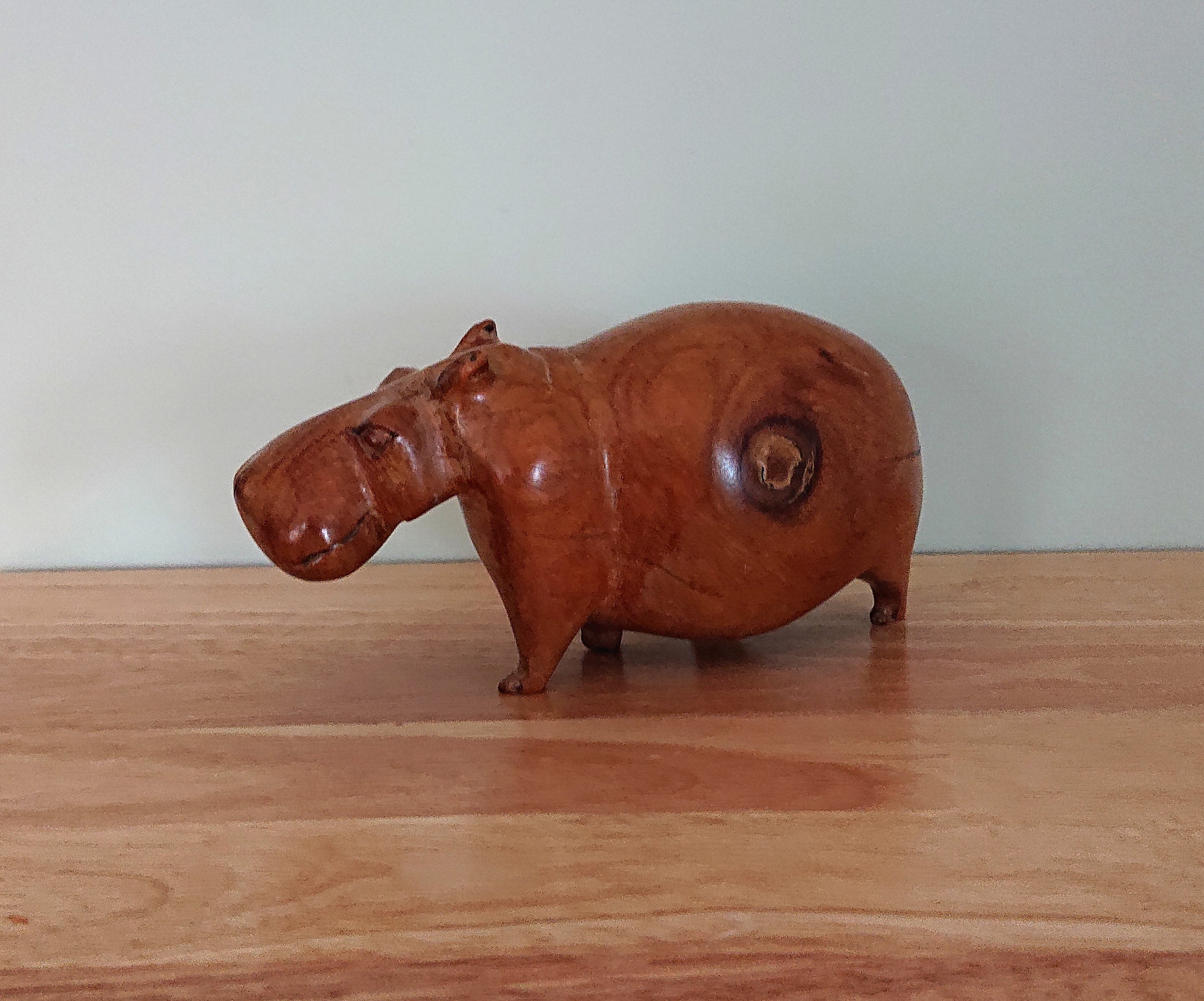 Carved Vintage Hippopotamus Carving Africa Treen Wood Wooden African Hippo Hand Sculptured Animal Figurine Ornament Sculpture