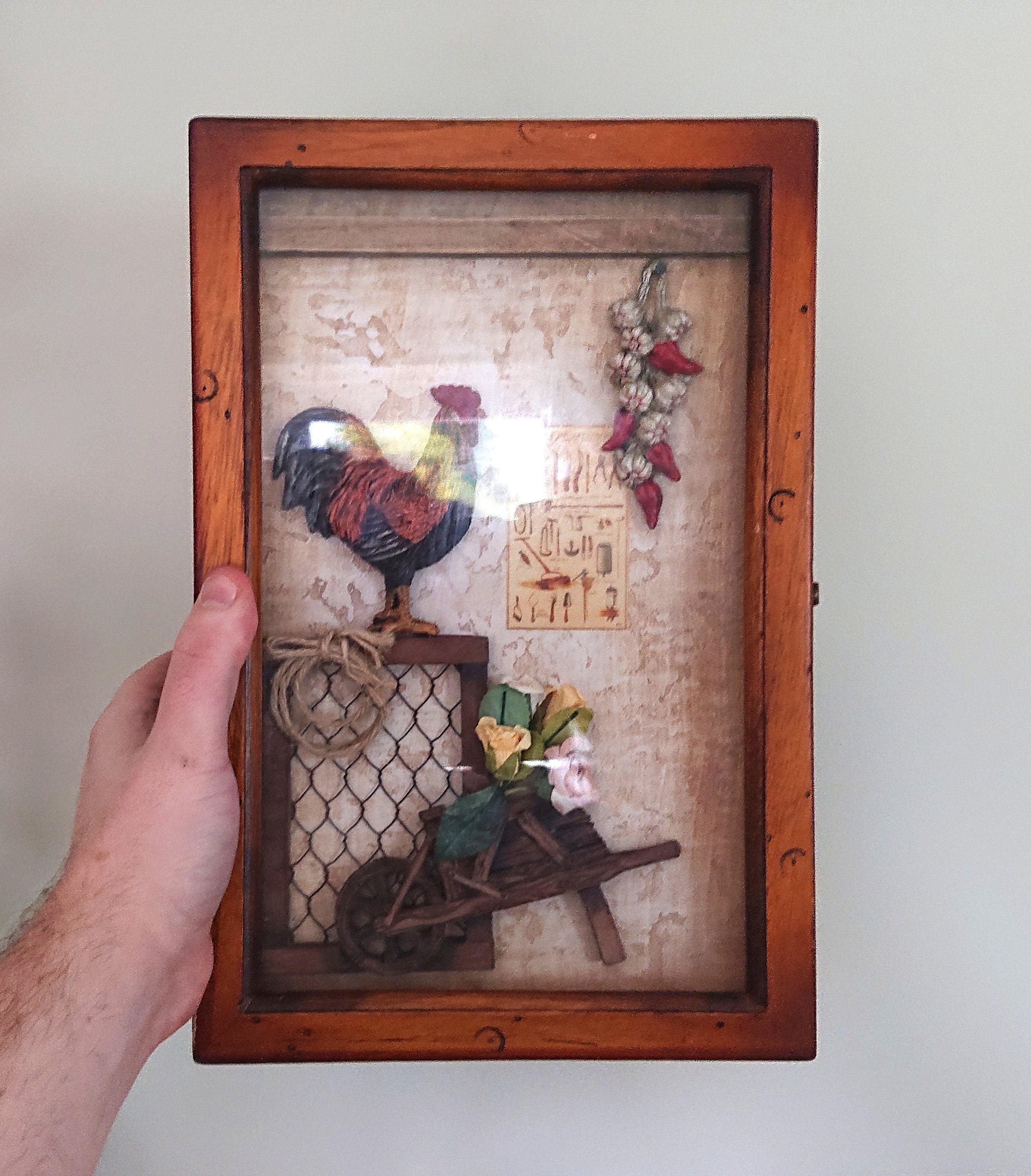 Vintage Rooster Key Cabinet Wooden Key Box Cabinet Keys Storage  Hooks Storage Wall Country Cottage Kitsch Wall Cabinet