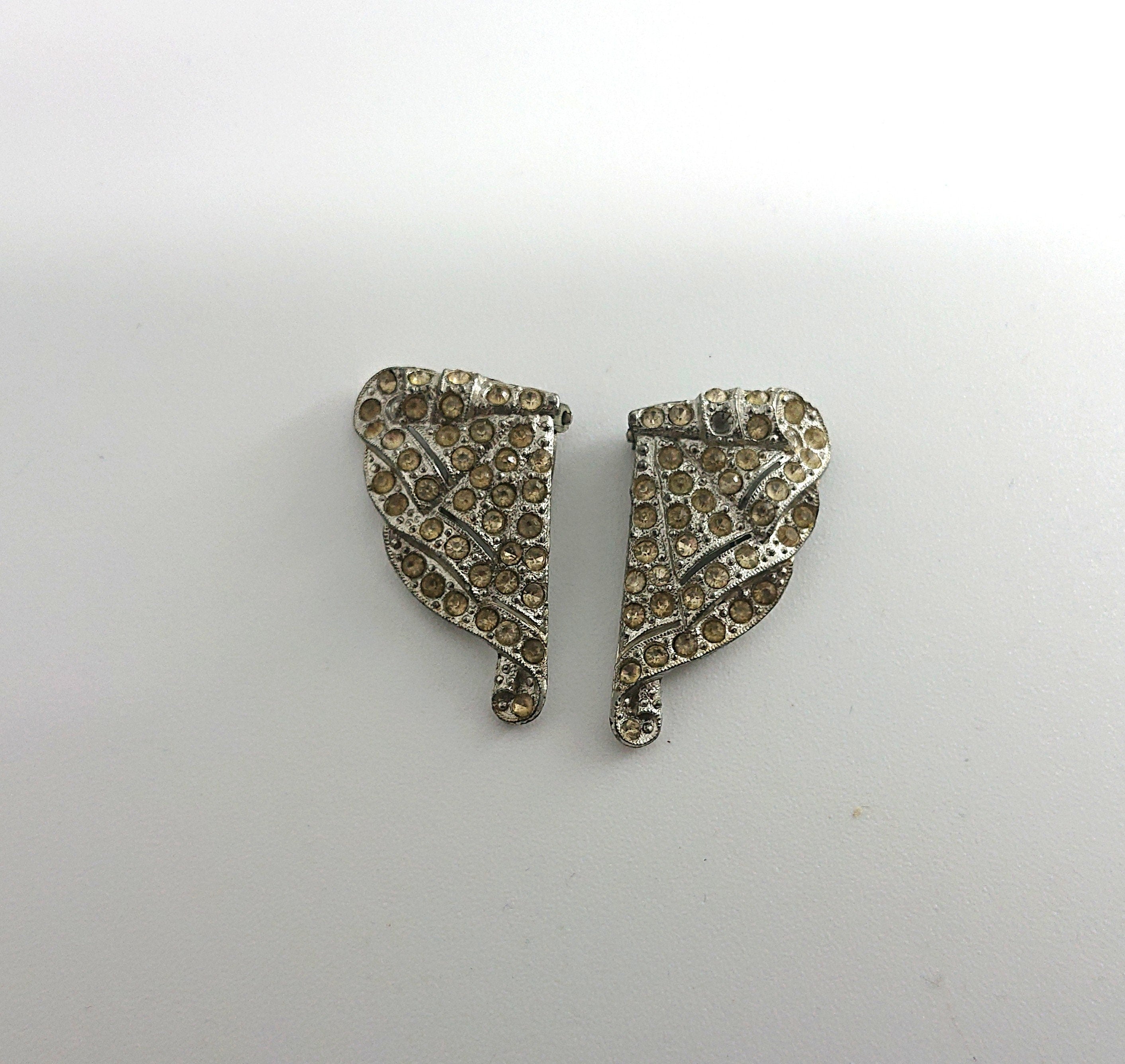 Art Deco Earrings Diamond Rhinestone Clip on Diamante Silver Costume Jewellery Jewelry Gift for Her Vintage Deco Earrings Chunky