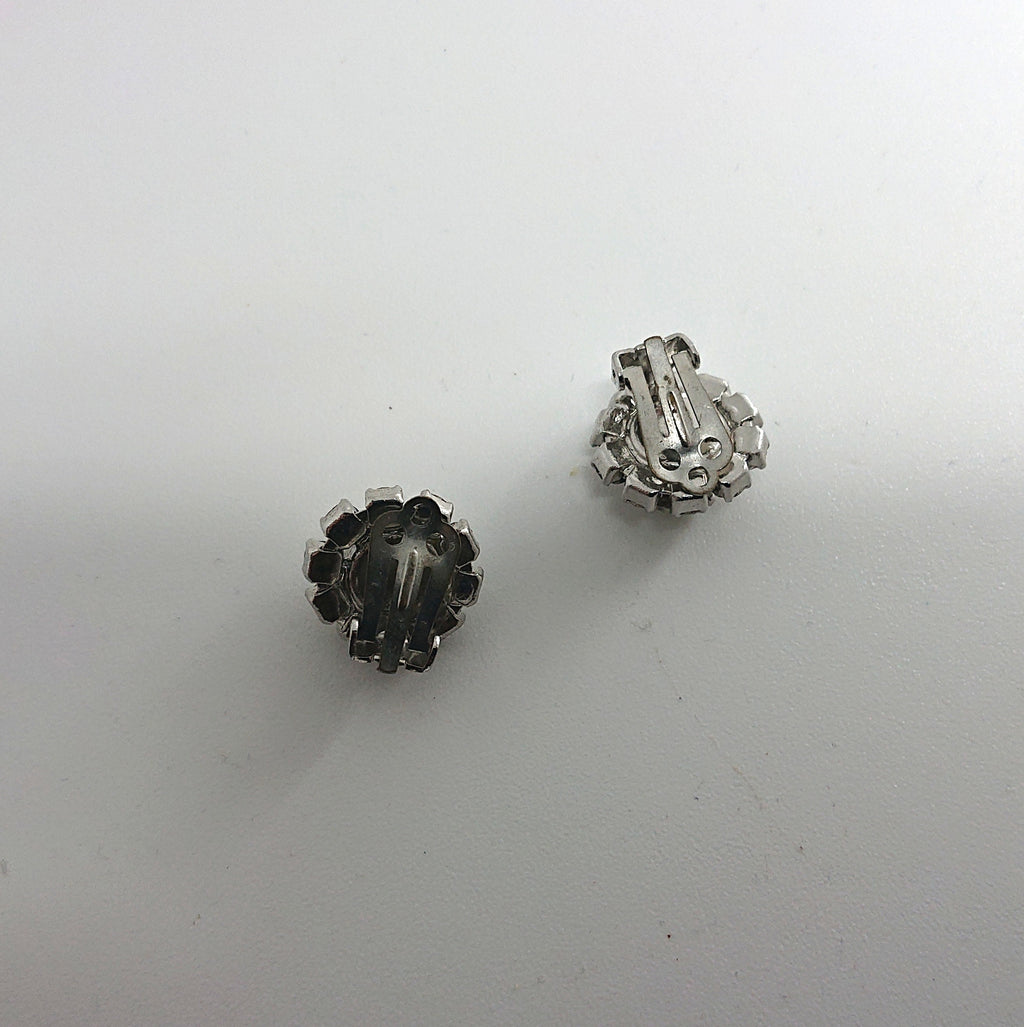 Vintage Rhinestone Crystal Clip On Earrings, Silver Tone Costume Jewelry