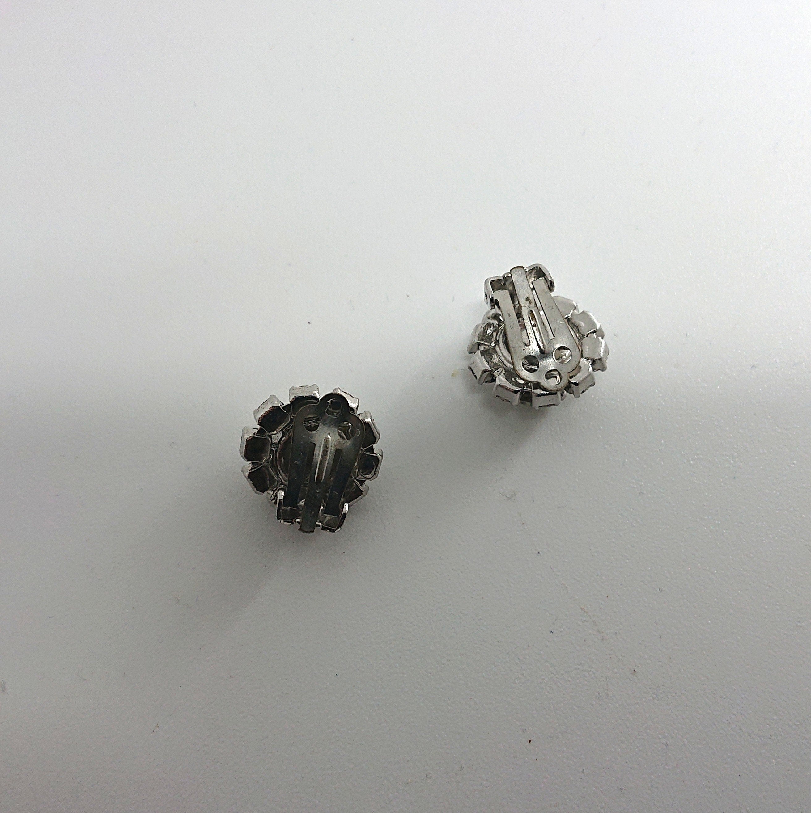 Vintage Rhinestone Crystal Clip On Earrings, Silver Tone Costume Jewelry