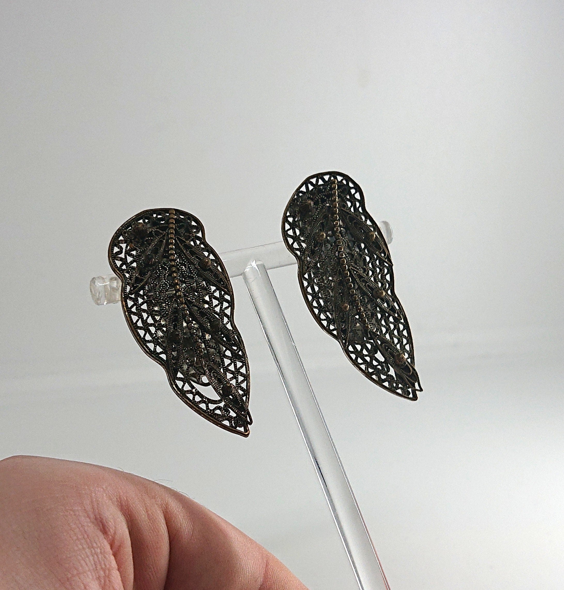 Art Deco Clip on Marcasite Silver Leaf Clip on Earrings Costume Jewellery Jewelry