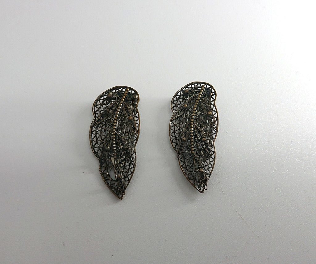 Art Deco Clip on Marcasite Silver Leaf Clip on Earrings Costume Jewellery Jewelry