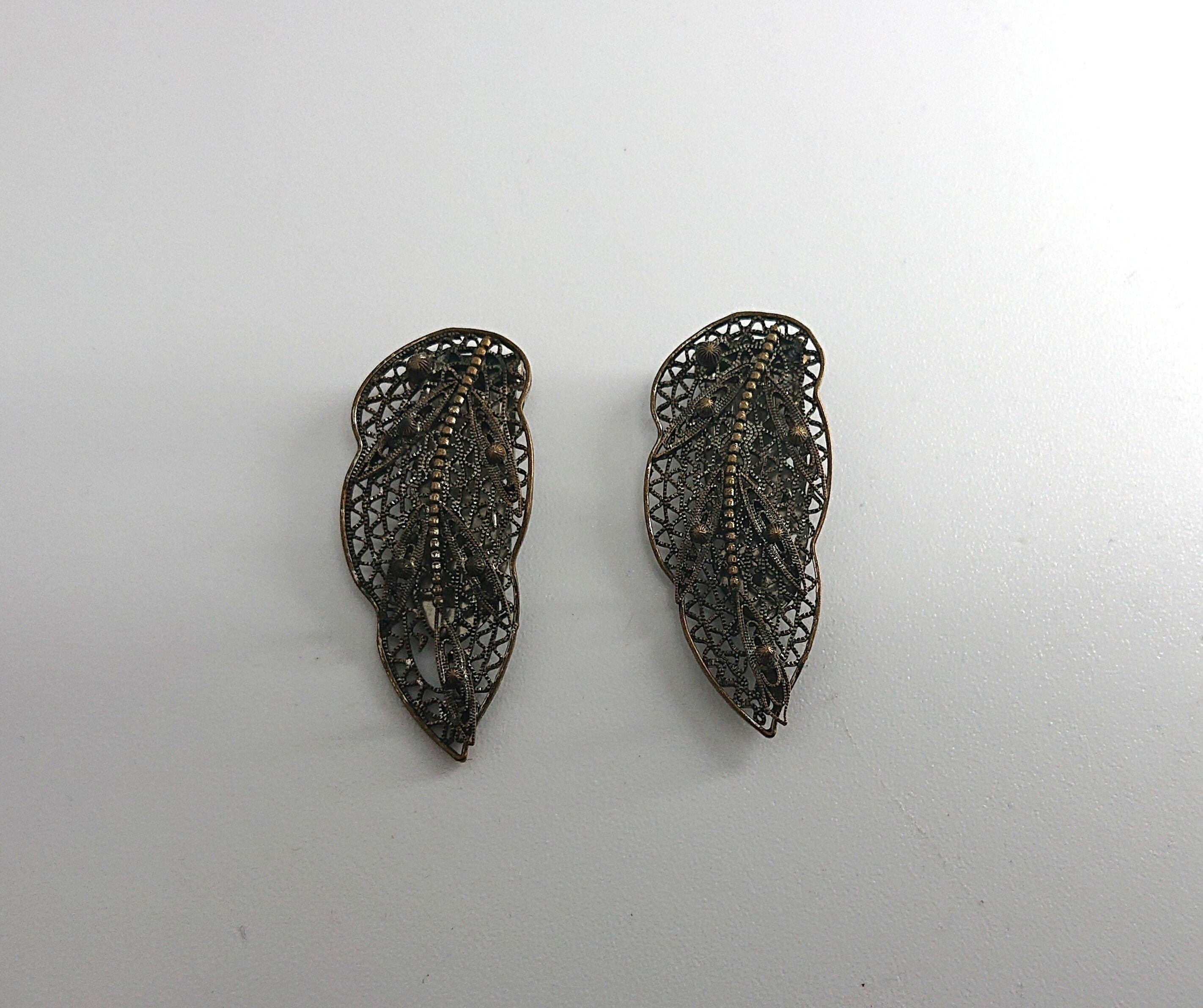 Art Deco Clip on Marcasite Silver Leaf Clip on Earrings Costume Jewellery Jewelry