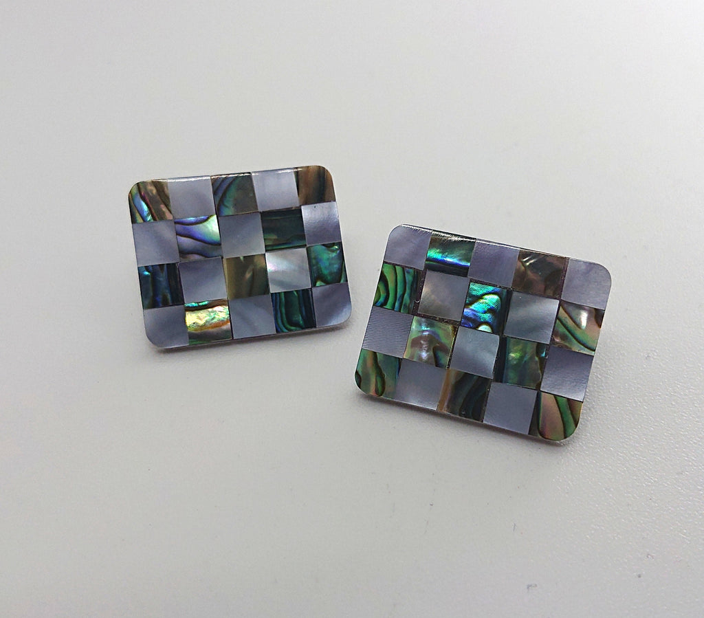 Retro Faux Mother of Pearl Earrings Square Stud Earrings Retro 60's Costume Jewellery Jewelry Gift for her