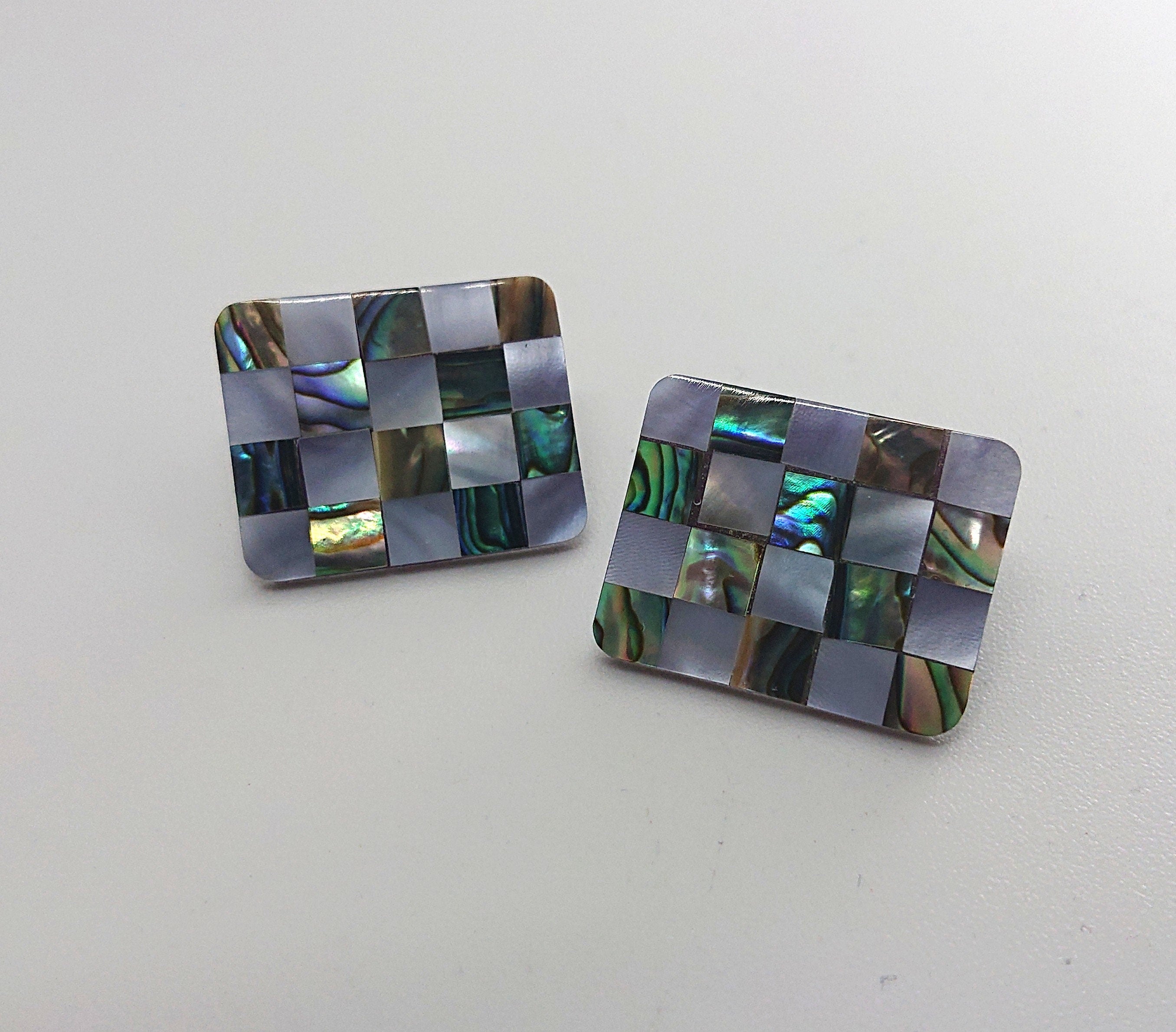 Retro Faux Mother of Pearl Earrings Square Stud Earrings Retro 60's Costume Jewellery Jewelry Gift for her