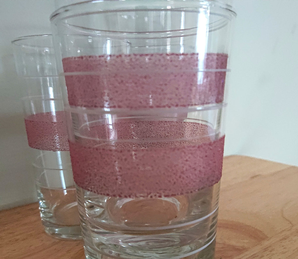 Vintage Frosted Drinking Glasses Water Tumbler Retro Pink Frosted 60's Drinking Glasses Set of 6 Cocktail Glasses Pitcher