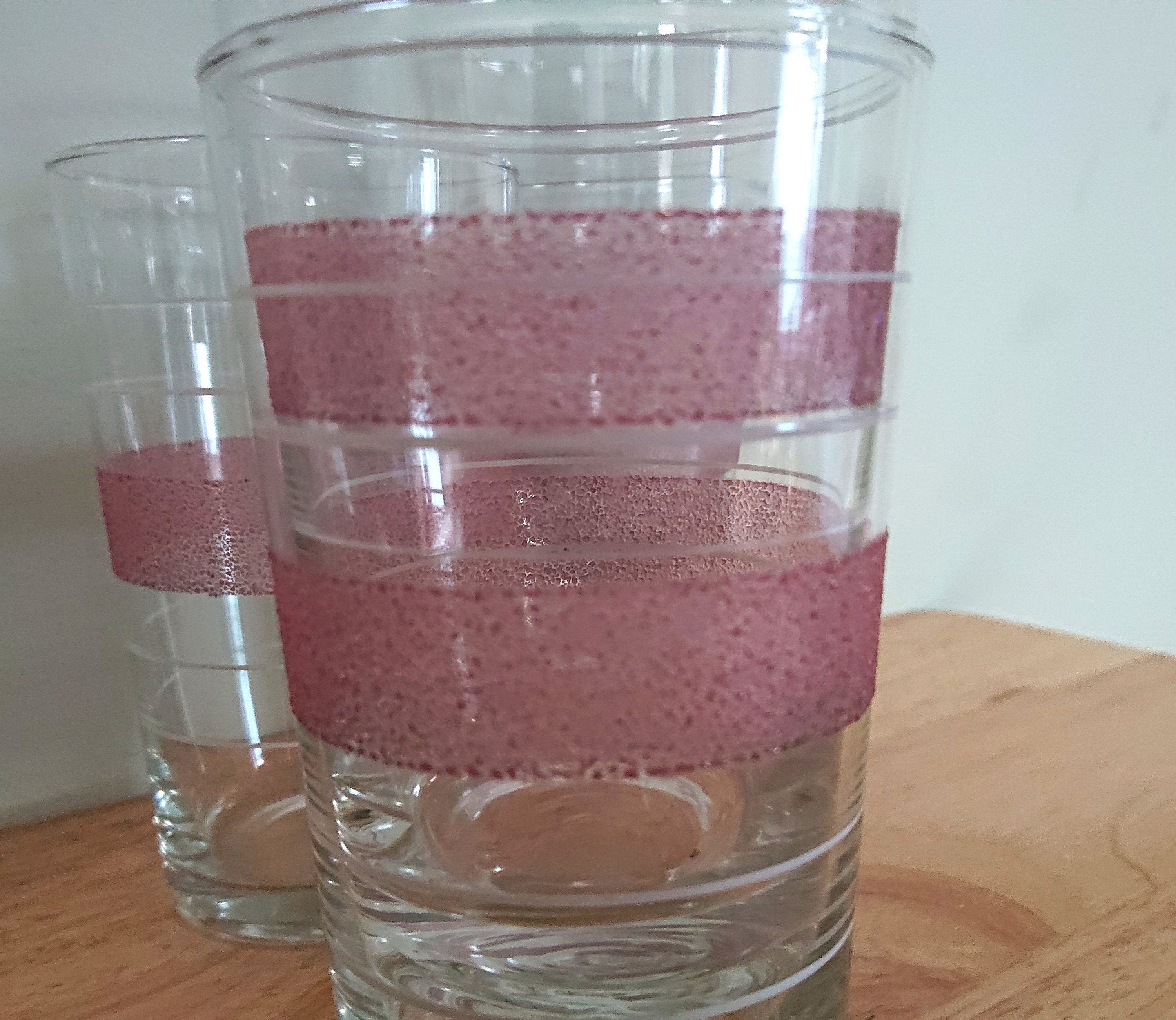 Vintage Frosted Drinking Glasses Water Tumbler Retro Pink Frosted 60's Drinking Glasses Set of 6 Cocktail Glasses Pitcher