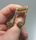 Gold Diamanté Brooch Musical Note Pin Costume Jewellery Vintage Jewelry  Crystal Diamond Pin  Novelty Pin Gold Tone Metal
