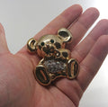 Vintage Bear Brooch Gold Diamond Rhinestone Emerald Chunky Large Bear Novelty Costume Jewellery Jewelry