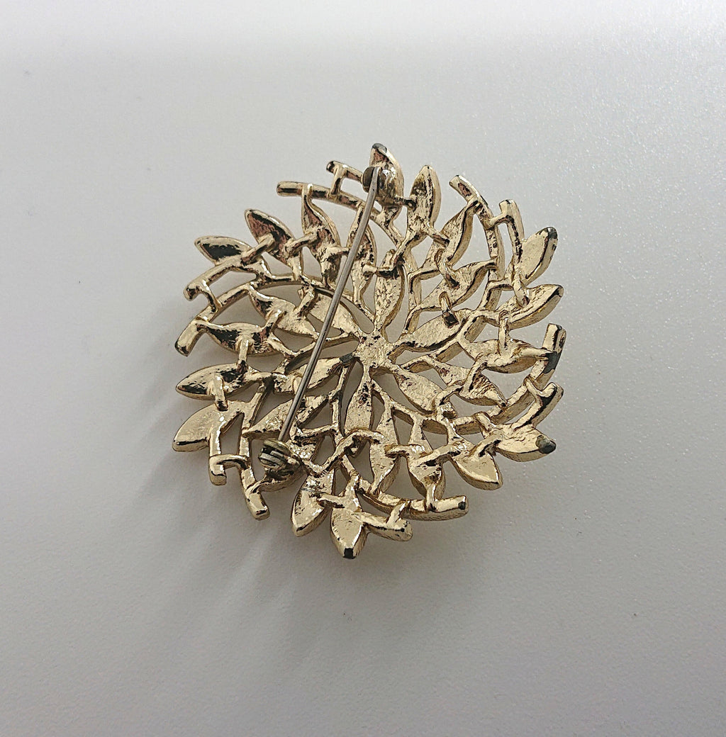Vintage Gold Floral Brooch Pin Leaf Starburst Costume Jewellery Jewelry Retro Chunky Brooch