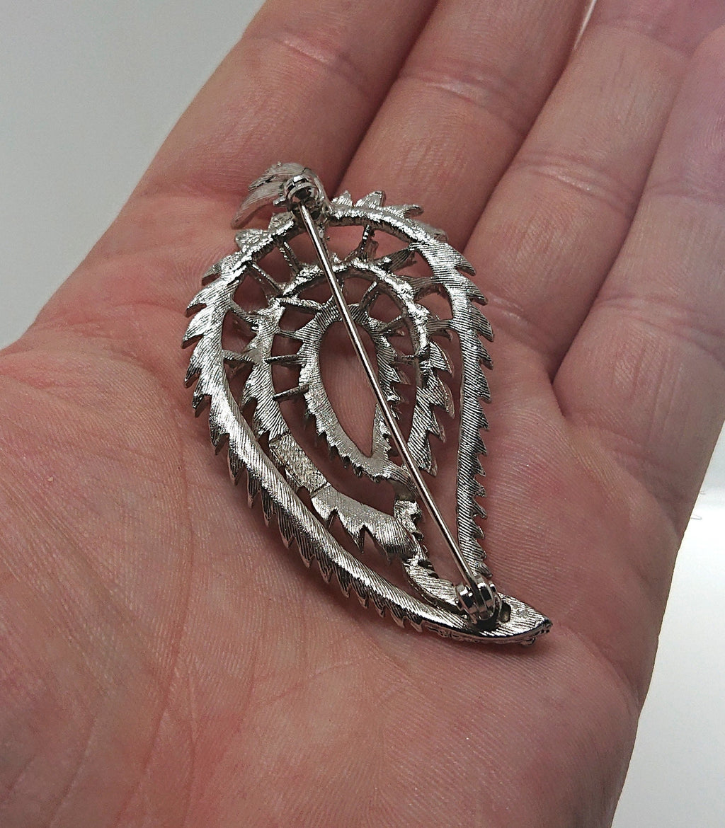 Silver Leaf Brooch Retro Leaf Pin Costume Jewellery Jewelry Vintage