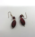 Glass Earrings Vintage Red and Black Striped Dangle Drop Costume Jewellery Jewelry