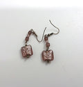 Foil Glass Earrings Vintage Murano Style Dangle Drop Pink and Silver Costume Jewellery Jewelry