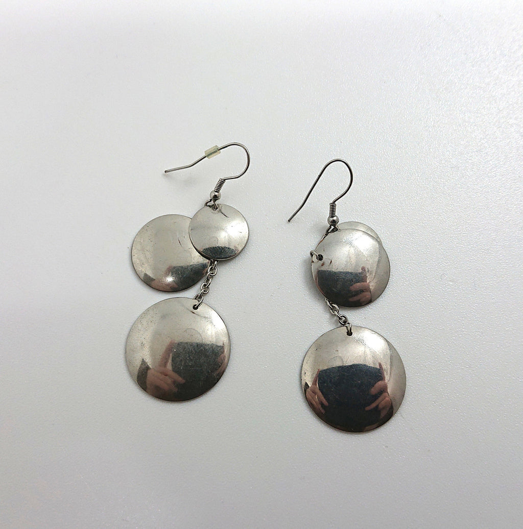 Earrings Vintage Silver Chrome Metal Dangle Drop Earrings Retro Disc Industrial Hook Earrings Costume Jewellery Jewelry